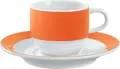 Farfurii pentru cafea Pulsiva, Porțelan Alb cu Margine Portocalie, Diametru 15.3 cm, Robuste, Compatibile cu Mașina de Spălat Vase și Cuptorul cu Microunde