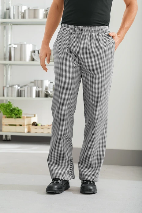 Pantaloni Bucatar Barbati Pulsiva Nathan, 100% Bumbac 220 g/m², Carou Pepita Gri, Talie Elastica cu Scurt, Croiala Drepta, 4 buzunare