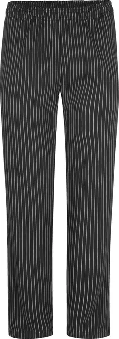 PULSIVA Loreen Women's Chef Trousers, Size 46, 100% Cotton, 235 g/m², Straight Cut, Elastic Waistband with Internal Cord, 4 Pockets, Black/White Striped Look