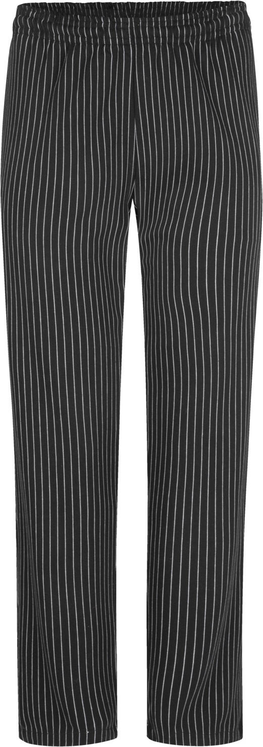 PULSIVA Loreen Women's Chef Trousers, Size 52, 100% Cotton, 235 g/m², Straight Cut, Elastic Waistband with Internal Cord, 4 Pockets, Black/White Striped Look