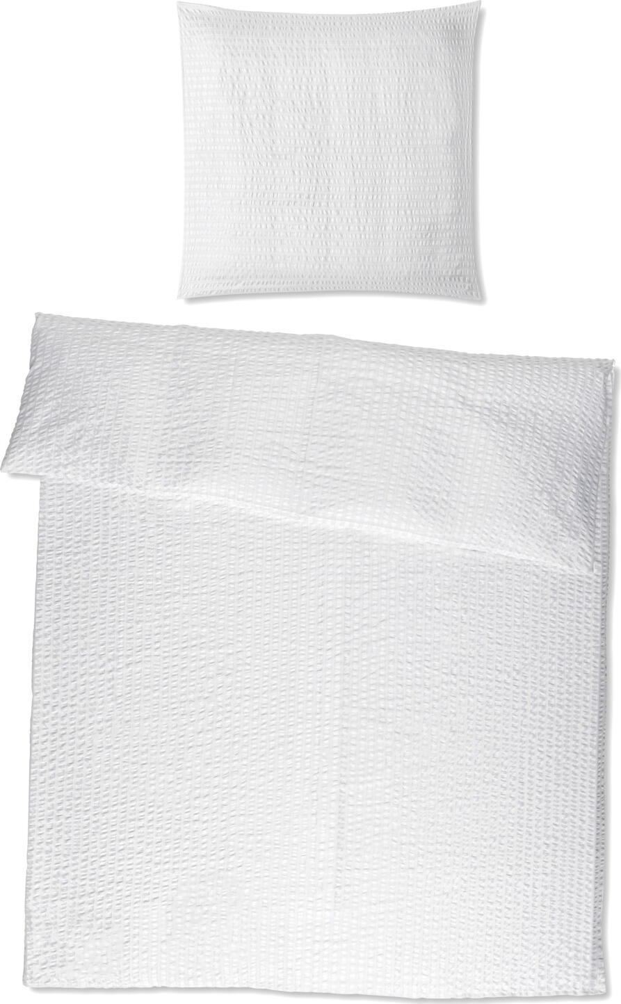 PULSIVA Madisson Seersucker Bed Linen Set, 100% Polyester, White, 135x200 cm Duvet Cover, 80x80 cm Pillowcase, OEKO-TEX Standard 100, Hotel Quality