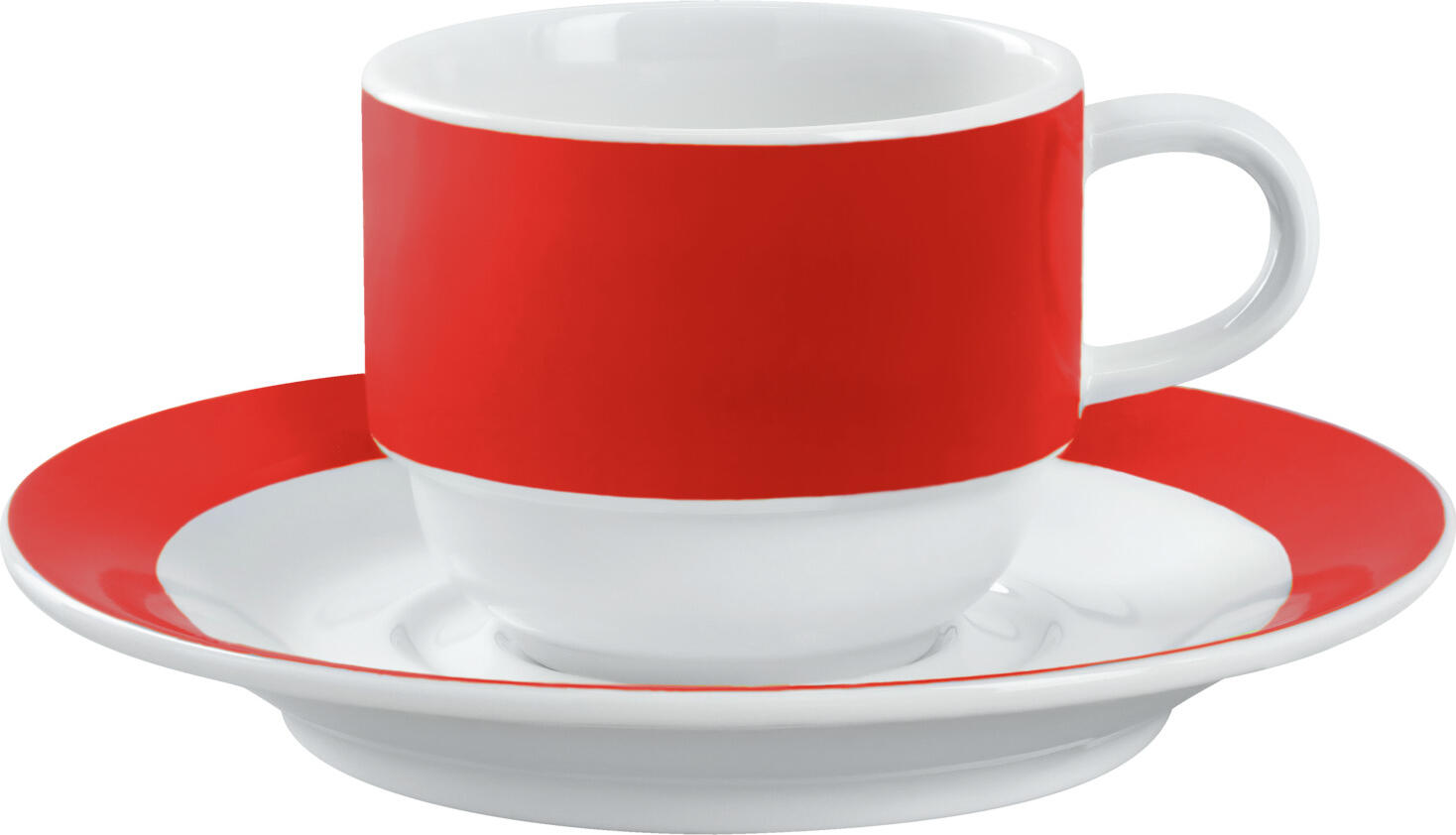Pulsiva Coffee Saucers, White Porcelain with Red Rim, 15.3 cm Diameter, Robust Dishwasher and Microwave Safe, System Catering Grade