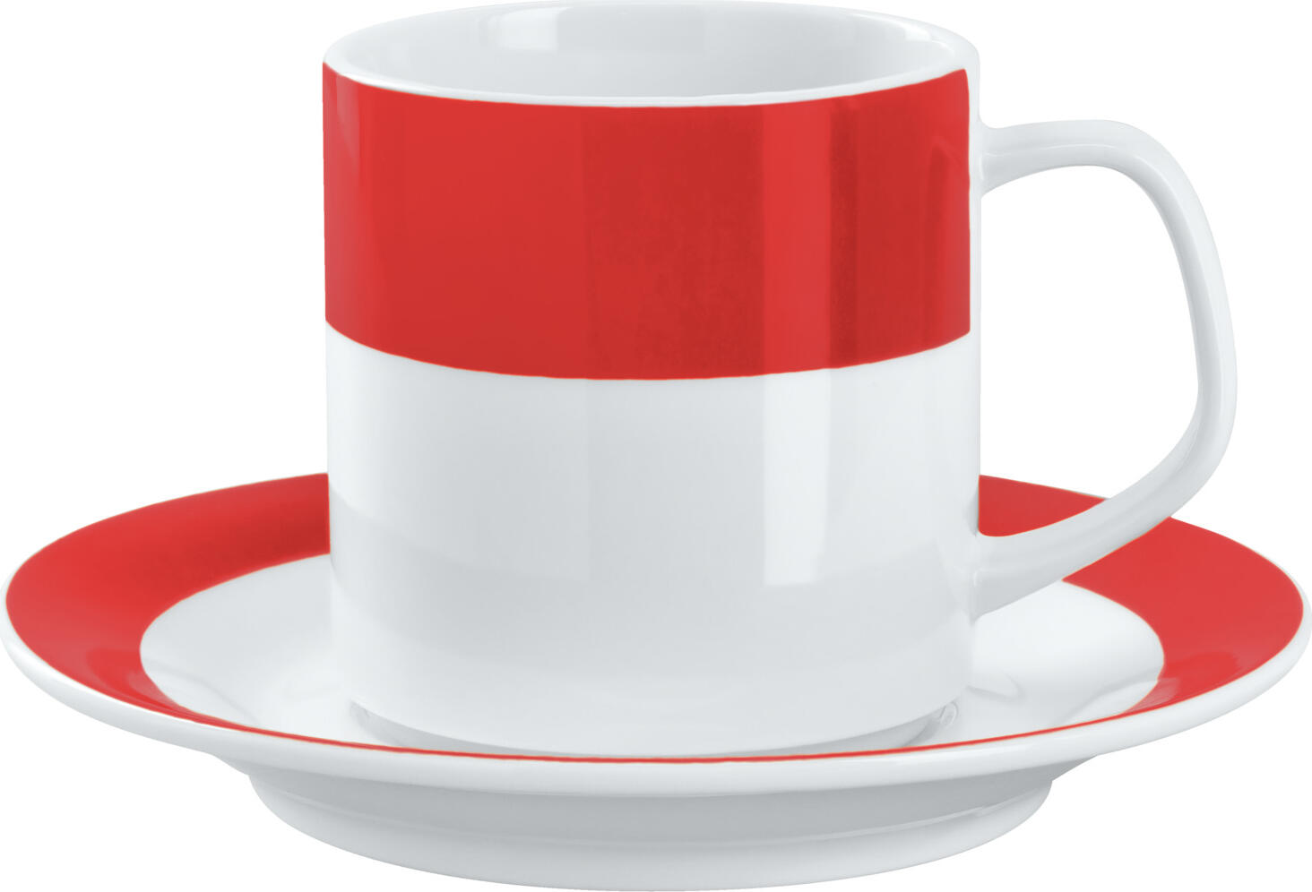 Pulsiva Coffee Saucers, White Porcelain with Red Rim, 15.3 cm Diameter, Robust Dishwasher and Microwave Safe, System Catering Grade
