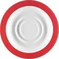 Pulsiva Coffee Saucers, White Porcelain with Red Rim, 15.3 cm Diameter, Robust Dishwasher and Microwave Safe, System Catering Grade