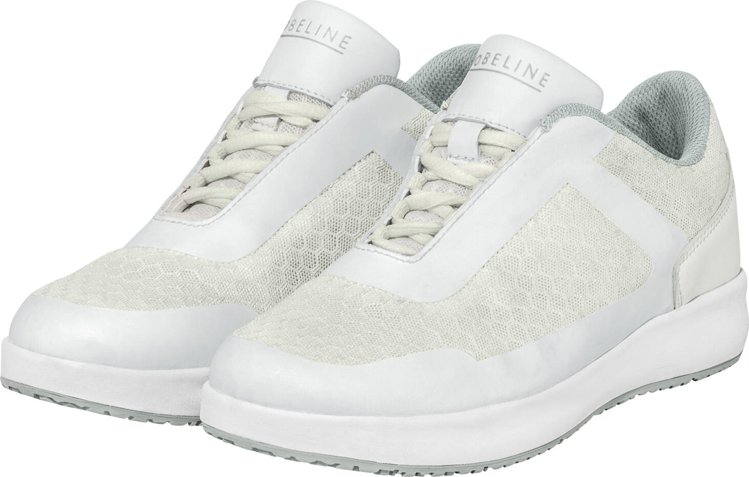 JOBELINE LUSINI Solutions GmbH Work shoe Breeze Berufsschuh Breeze Work shoe Breeze; Size EU 43; white Berufsschuh Breeze; Schuhgröße 43; weiß Upper: easy-care synthetic fiber, lining: breathable and moisture-wicking Coolmax® lining. Fashionable work shoe in sneaker style for men and women. Complies with the EN ISO 20347:2012 standard. The removable insole has an anatomical footbed. It supports the arch of the foot, absorbs shocks at the heel and forefoot and provides a massage effect in the forefoot. The slip-resistant EVA sole with rubber outsole complies with the SRC standard. It offers optimum traction on damp and slippery floors, has an antistatic effect and is resistant to oils and greases. Supplied with shoehorn and shoe bag. Obermaterial: pflegeleichte Kunstfaser, Innenfutter: atmungsaktives und feuchtigkeitstransportierendes Coolmax®-Innenfutter. Modischer Berufsschuh im Sneaker-Style für Damen und Herren. Entspricht der Norm EN ISO 20347:2012. Die herausnehmbare Innensohle hat ein anatomisches Fußbett. So wirkt sie fußunterstützend am Gewölbe, stoßdämpfend an Ferse und Vorderfuß und bietet einen Massageeffekt im Vorderfuß. Die rutschhemmende EVA-Sohle mit Gummi-Laufsohle entspricht dem SRC-Standard. Sie bietet optimale Bodenhaftung auf feuchten und rutschigen Böden, wirkt antistatisch und ist resistent gegen Öle und Fette. Lieferung inkl. Schuhlöffel und Schuhbeutel.