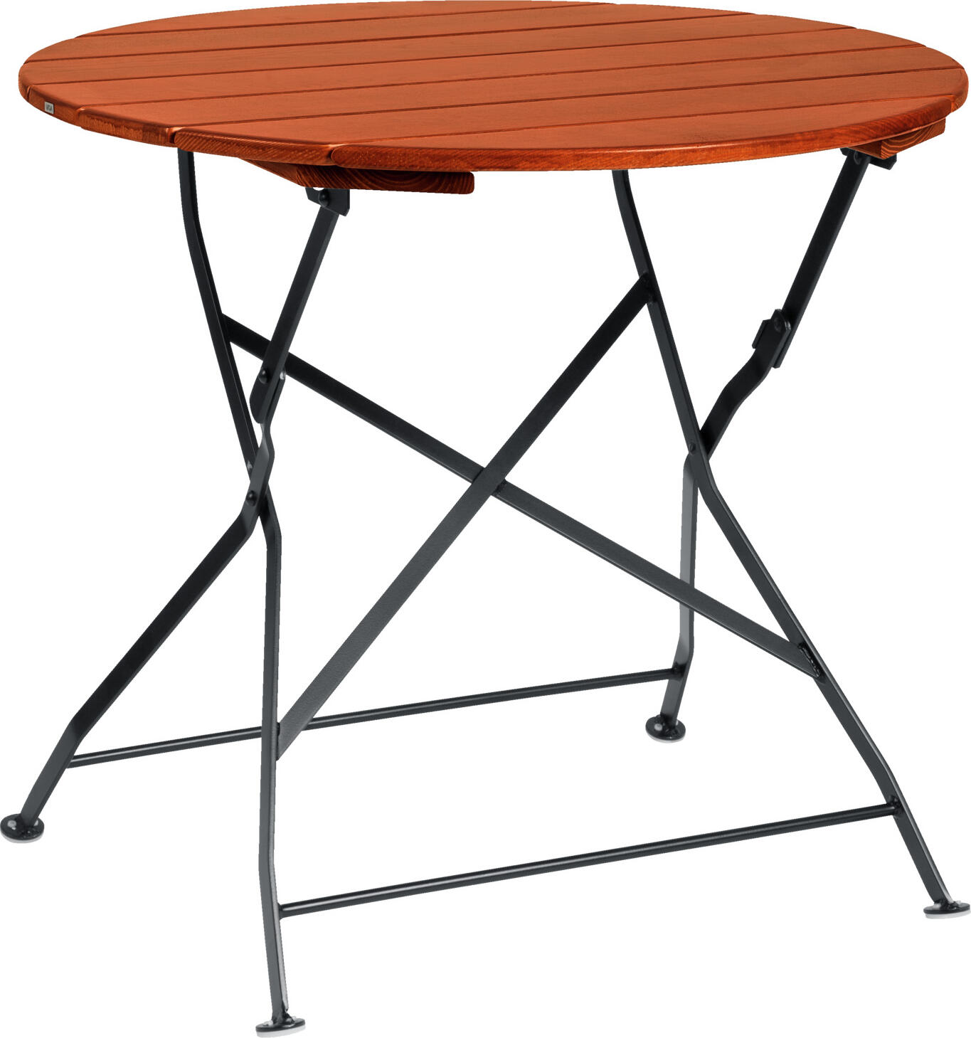 VEGA LUSINI Solutions GmbH Beer garden table Bavaria round Biergartentisch Bavaria rund Beer garden table Bavaria round; 74x80 cm (HxØ); Table top chestnut, base black; round Biergartentisch Bavaria rund; 74x80 cm (HxØ); Platte kastanie, Gestell schwarz; rund Folding beer garden table made of galvanised and powder-coated steel frame, table top made of pressure-impregnated, double thick-layer laminated ash wood. Includes floor-protecting plastic glides. Foldable, weatherproof and extremely robust. Suitable for outdoor use. Supplied assembled. Order matching chairs at the same time. Klappbarer Biergartentisch aus galvanisch verzinktem und pulverbeschichtetem Stahlgestell, Tischplatte aus druckimprägnierten, zweifach dickschichtlasierten Eschenholz. Inklusive bodenschonender Kunststoffgleiter. Klappbar, wetterfest und extrem robust. Für den Außenbereich geeignet. Lieferung erfolgt montiert. Passende Stühle gleich mitbestellen.