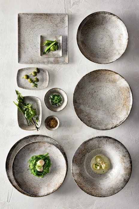 VEGA Gironia Flat Plate, 20.5 cm Round Porcelain Dinnerware, Taupe Digital Print, Dishwasher and Microwave Safe