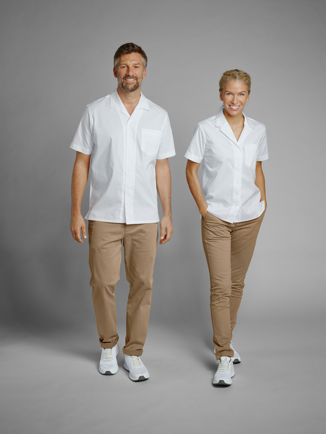 Jobeline Magnum Women's Short-Sleeved Blouse, Comfort Fit, Cotton-Polyester Blend, Patch Breast Pocket, OEKO-TEX Standard 100, White