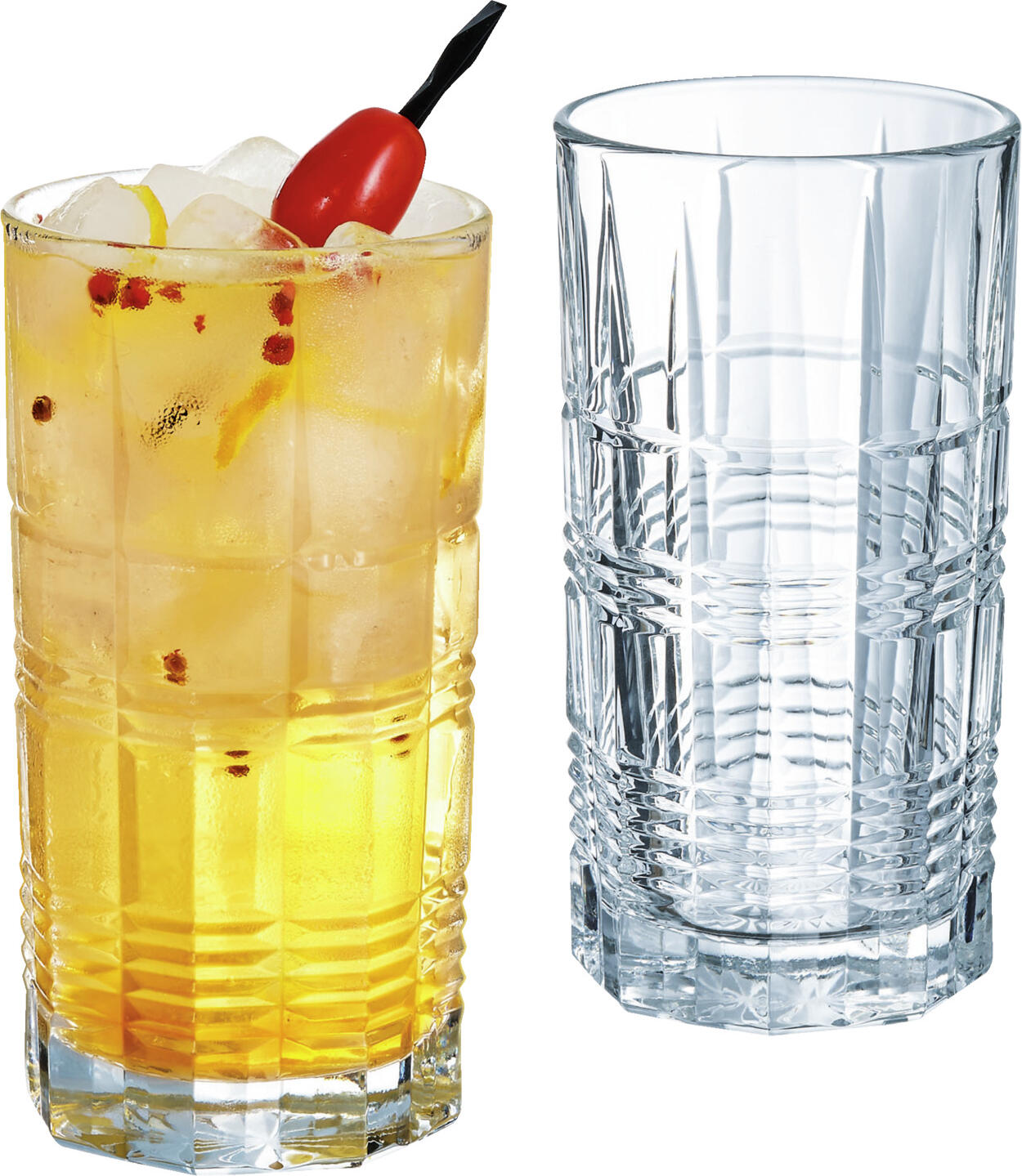 Arcoroc Brixton Long Drink Glass 310ml, Cut Optics Relief Design, Robust Thick-Walled Transparent Glass for Cocktails and Juices, Dishwasher Safe
