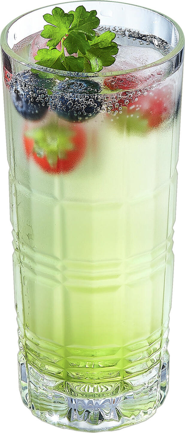Arcoroc Brixton Long Drink Glass 310ml, Cut Optics Relief Design, Robust Thick-Walled Transparent Glass for Cocktails and Juices, Dishwasher Safe
