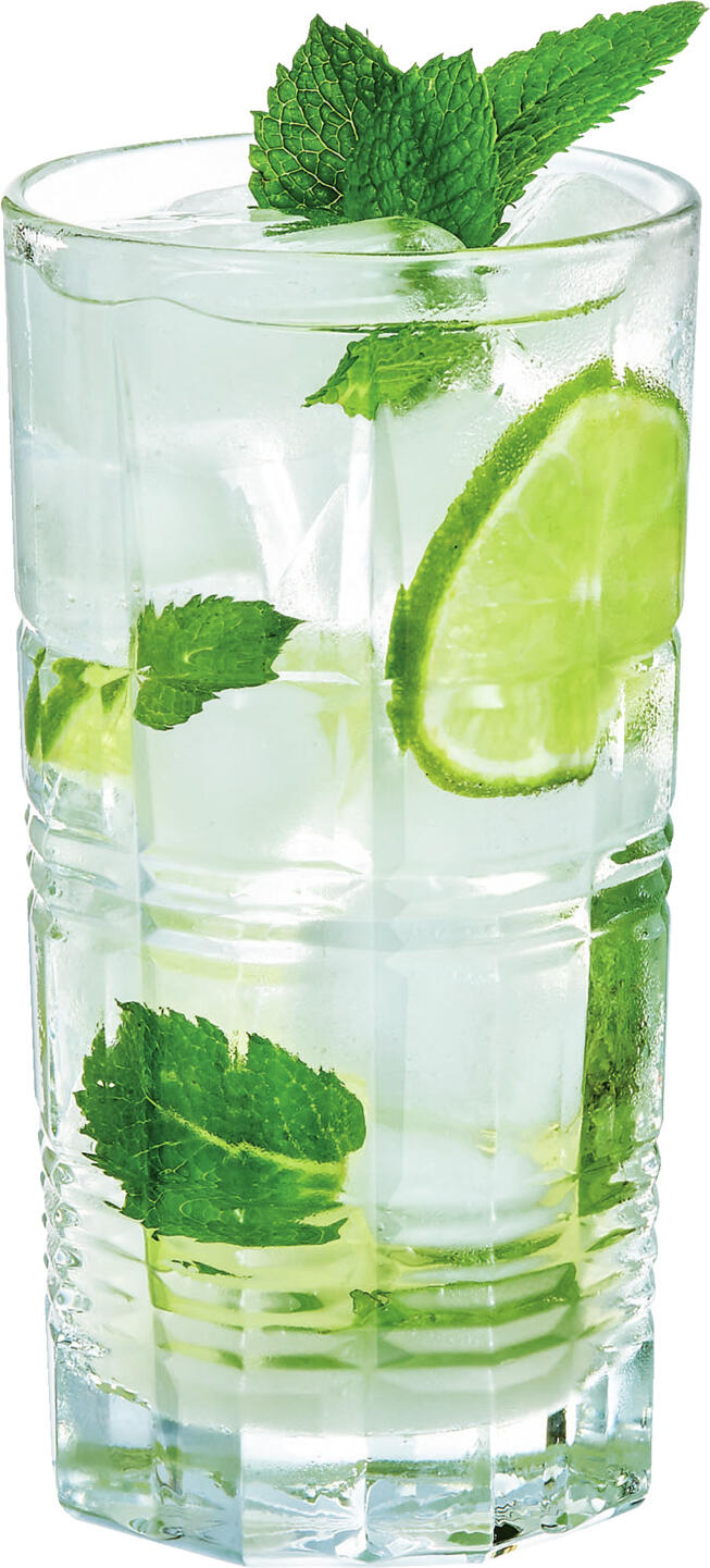 Arcoroc Brixton Long Drink Glass 310ml, Cut Optics Relief Design, Robust Thick-Walled Transparent Glass for Cocktails and Juices, Dishwasher Safe