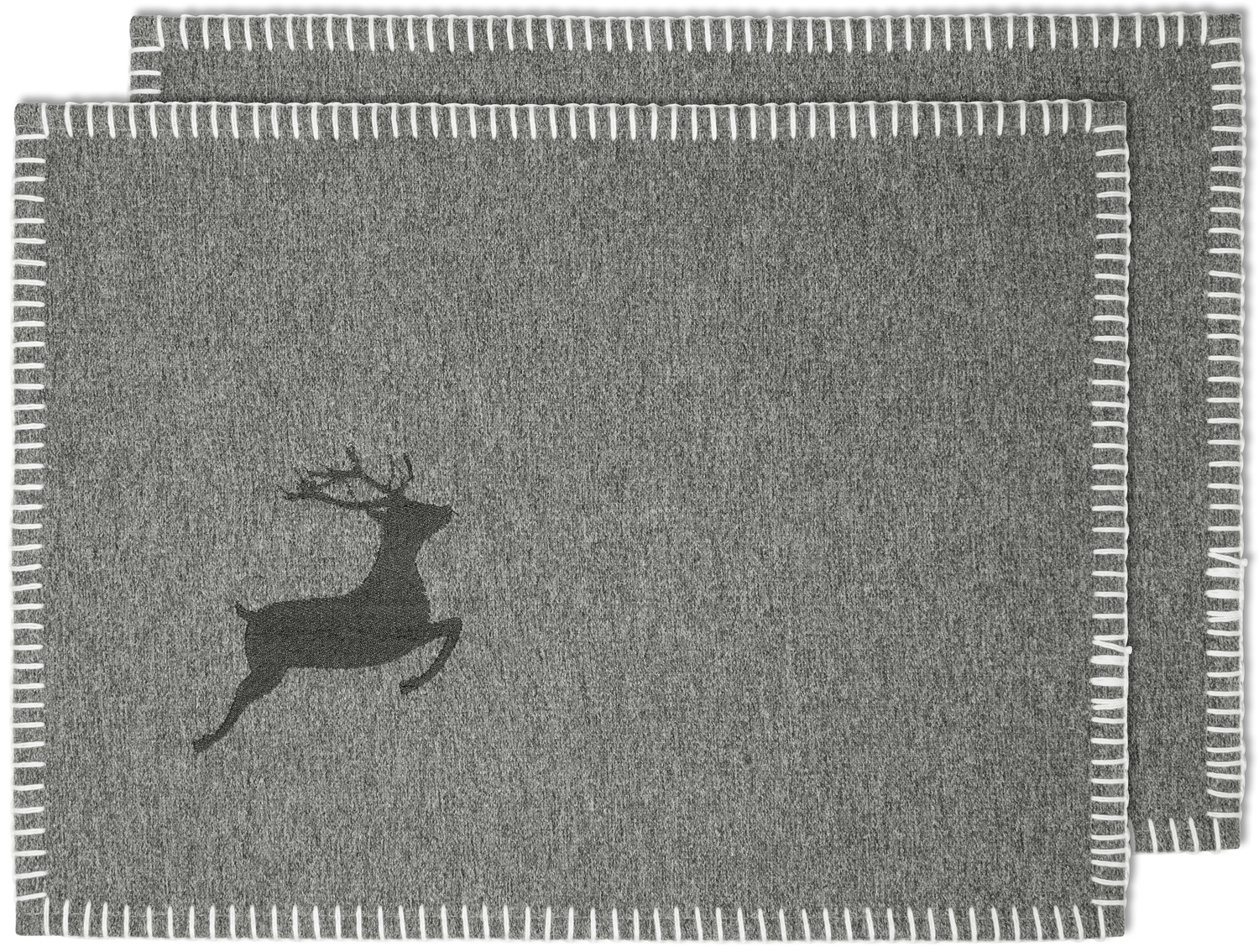 Seturi de masa ERWIN M. LUSINI Cornus, Gri, Aspect de Feltru din Poliester 100%, Motiv cu Cerb Brodat, 30 x 45 cm, Certificare OEKO-TEX Standard 100