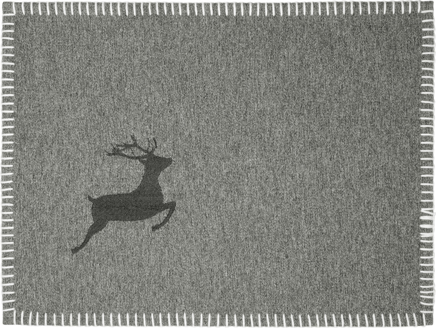 ERWIN M. LUSINI Solutions GmbH Placemat Cornus Tischset Cornus Placemat Cornus; 30x45 cm (WxL); grey; 2 piece / pack Tischset Cornus; 30x45 cm (BxL); grau; 2 Stück / Pack 100% polyester. Weight approx. 360 g/m². Felt-look placemat with embroidered deer motif. Contrasting chain stitching. Particularly easy to care for, hard-wearing and easy to iron. 100 % Polyester. Gewicht ca. 360 g/m². Tischset in Filz-Optik mit eingesticktem Hirschmotiv. Farblich abgesetzte Kettelnaht. Besonders pflegeleicht, strapazierfähig und bügelleicht.
