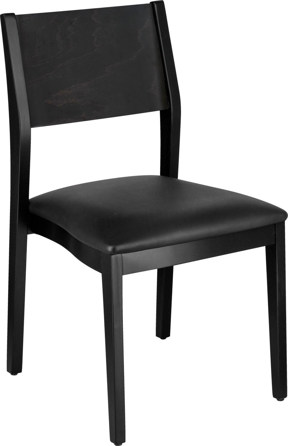 VEGA LUSINI Solutions GmbH Stacking chair Stak imitation leather Stapelstuhl Stak Kunstleder Stacking chair Stak imitation leather; 48x51x86 cm (WxDxH); seat black, base wenge; 2 piece / pack Stapelstuhl Stak Kunstleder; 48x51x86 cm (BxTxH); Sitz schwarz, Gestell wenge; 2 Stück / Pack Ergonomically shaped upholstered chair made of a beech frame, stained and lacquered. Seat made of imitation leather. Stackable up to five chairs. Stacking protection attached to the bottom. For indoor use only. Supplied assembled. Includes floor-protecting glides. Ergonomisch geformter Polsterstuhl aus einem Buchengestell, gebeizt und lackiert. Sitzfläche aus Kunstleder. Stapelbar bis zu fünf Stühlen. Stapelschutz an der Unterseite angebracht. Nur für den Innenbereich. Montiert geliefert. Inklusive bodenschonender Gleiter.
