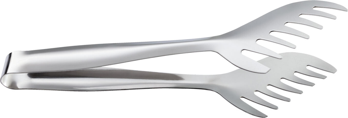 PULSIVA Spaghetti Tongs, Chrome Stainless Steel 18/0, Mirror Polished, Rustproof, Dishwasher Safe, 19 x 4 cm, Silver