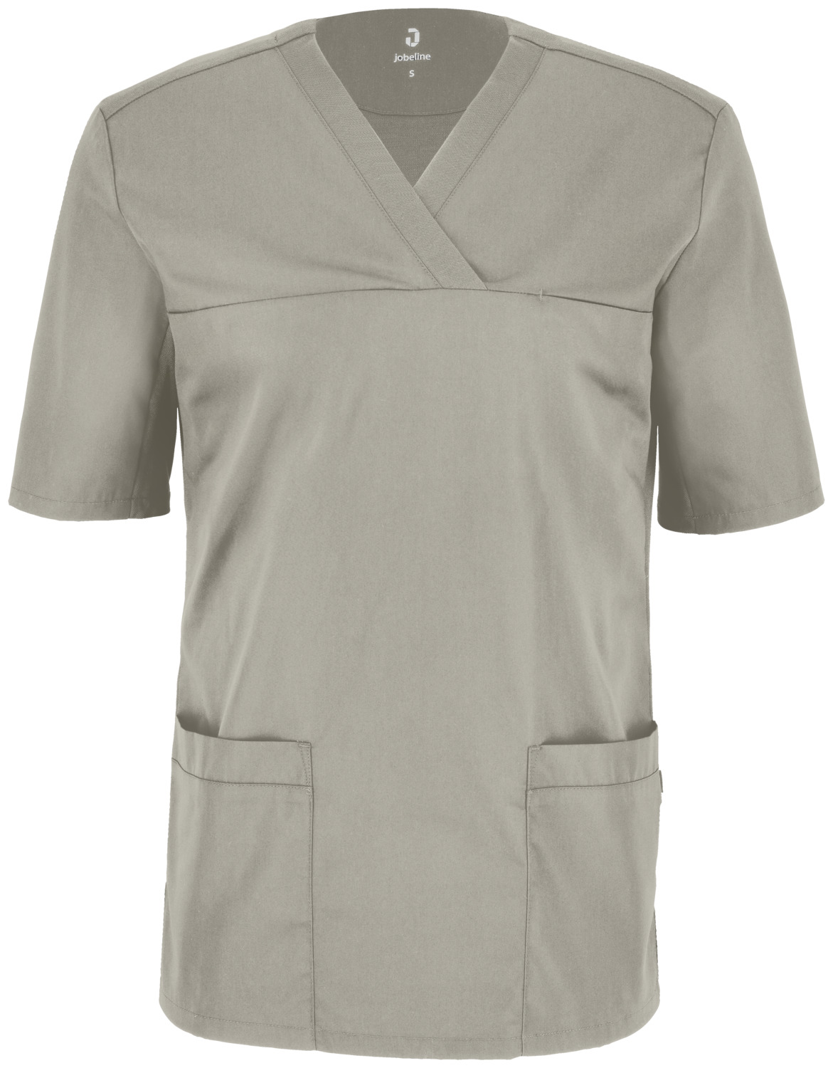 JOBELINE LUSINI Solutions GmbH Men's pull-on tunic Calva short-sleeved Herren Schlupfkasack Calva Kurzarm Men's pull-on tunic Calva short-sleeved; Size 2XL; stone-grey Herren Schlupfkasack Calva Kurzarm; Kleidergröße 2XL; steingrau 65% polyester, 35% cotton. 200 g/m². 60°C wash. Classic men's slip-on tunic made from an extra-light and breathable fabric. With a V-neckline, inset seam pocket on the chest and two large patch pockets above the hem. The entire back and the lower part of the sleeves are made of a breathable and elastic piqué material, which not only ensures an extremely comfortable fit, but also a particularly high level of breathability. With side slits for optimum freedom of movement. Back length: 75 cm for size 50. 65 % Polyester, 35 % Baumwolle. 150 g/m². 60°-Wäsche. Klassischer Herrenschlupfkasack aus einem extraleichten und atmungsaktiven Gewebe. Mit V-Ausschnitt, eingelassener Nahttasche auf der Brust, sowie zwei großen aufgesetzten Taschen über dem Saum. Die gesamte Rückenpartie, als auch der untere Teil der Ärmel bestehen aus einem atmungsaktiven und elastischem Piqué Material, was nicht nur für eine äußerst bequeme Passform, sondern auch eine besonders hohe Atmungsaktivität sorgt. Mit seitlichen Schlitzen für eine optimale Bewegungsfreiheit. Rückenlänge: 75 cm in Gr. M