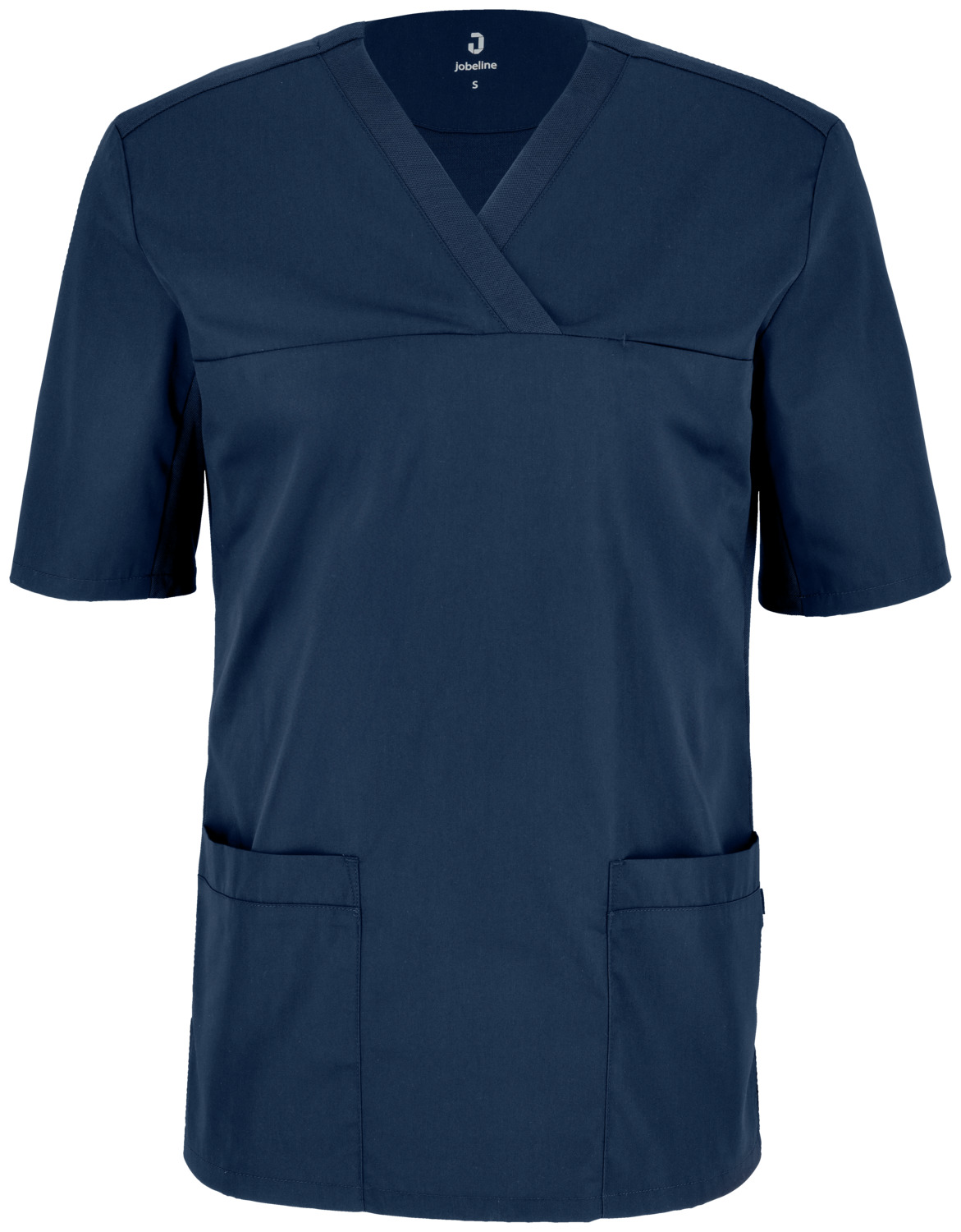 JOBELINE LUSINI Solutions GmbH Men's pull-on tunic Calva short-sleeved Herren Schlupfkasack Calva Kurzarm Men's pull-on tunic Calva short-sleeved; Size XL; navy Herren Schlupfkasack Calva Kurzarm; Kleidergröße XL; navy 65% polyester, 35% cotton. 200 g/m². 60°C wash. Classic men's slip-on tunic made from an extra-light and breathable fabric. With a V-neckline, inset seam pocket on the chest and two large patch pockets above the hem. The entire back and the lower part of the sleeves are made of a breathable and elastic piqué material, which not only ensures an extremely comfortable fit, but also a particularly high level of breathability. With side slits for optimum freedom of movement. Back length: 75 cm for size 50. 65 % Polyester, 35 % Baumwolle. 150 g/m². 60°-Wäsche. Klassischer Herrenschlupfkasack aus einem extraleichten und atmungsaktiven Gewebe. Mit V-Ausschnitt, eingelassener Nahttasche auf der Brust, sowie zwei großen aufgesetzten Taschen über dem Saum. Die gesamte Rückenpartie, als auch der untere Teil der Ärmel bestehen aus einem atmungsaktiven und elastischem Piqué Material, was nicht nur für eine äußerst bequeme Passform, sondern auch eine besonders hohe Atmungsaktivität sorgt. Mit seitlichen Schlitzen für eine optimale Bewegungsfreiheit. Rückenlänge: 75 cm in Gr. M