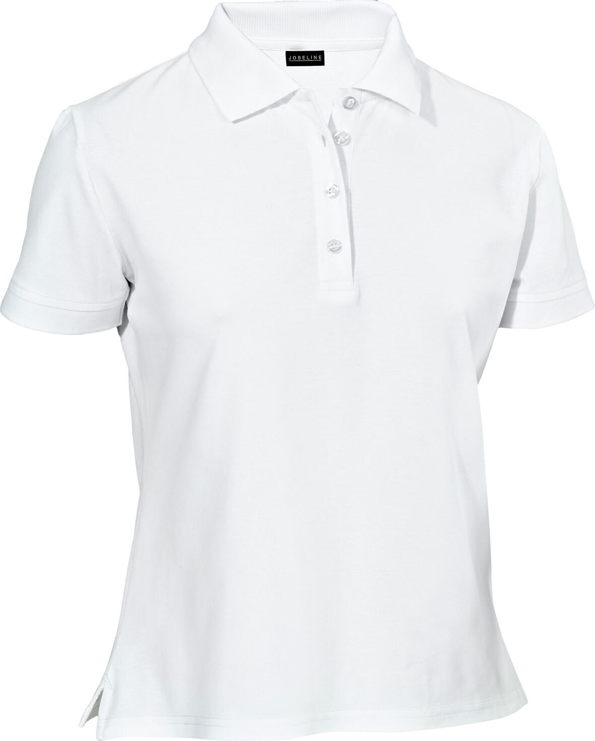 JOBELINE LUSINI Solutions GmbH Women's polo shirt Cato short sleeve Damen Poloshirt Cato Kurzarm Women's polo shirt Cato short sleeve; Size S; white Damen Poloshirt Cato Kurzarm; Kleidergröße S; weiß 95 % cotton, 5 % elastane. 40°C wash. Classic short-sleeved polo piqué shirt for women in easy-care, crease-resistant cotton-elastane fabric. Flat knit cuffs on the sleeves and collar, as well as a four-button placket. With short side slits. Also available with three-quarter length sleeves. Slightly tailored cut. Back length: 66 cm for size S. 95 % Baumwolle, 5 % Elasthan. 40°-Wäsche. Klassisches kurzärmliges Polo-Piqué-Shirt für Damen in pflegeleichter, knitterfreier Baumwoll-Elasthan-Qualität. Flachstrickbündchen an Ärmel und Kragen, sowie Vierknopfleiste. Mit kurzen seitlichen Schlitzen. Auch mit Dreiviertelarmlänge erhältlich. Leicht tailliert geschnitten. Rückenlänge: 66 cm bei Gr. S