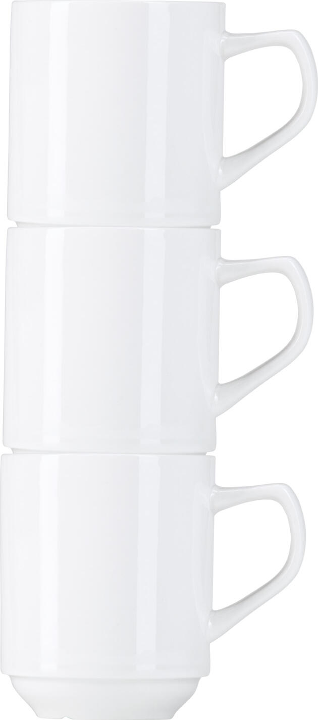 PULSIVA Rondon Porcelain Coffee Mug, 310ml White Round Robust Cup with Handle, Stackable Design with Drainage Channel, Microwave and Dishwasher Safe