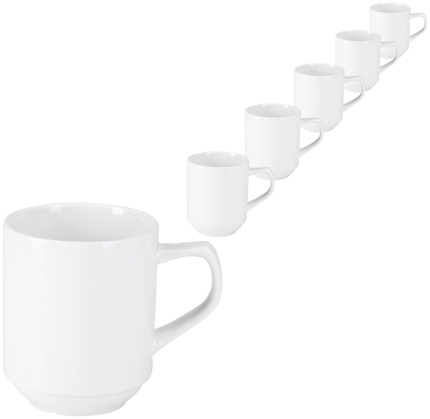 PULSIVA Rondon Porcelain Coffee Mug, 310ml White Round Robust Cup with Handle, Stackable Design with Drainage Channel, Microwave and Dishwasher Safe