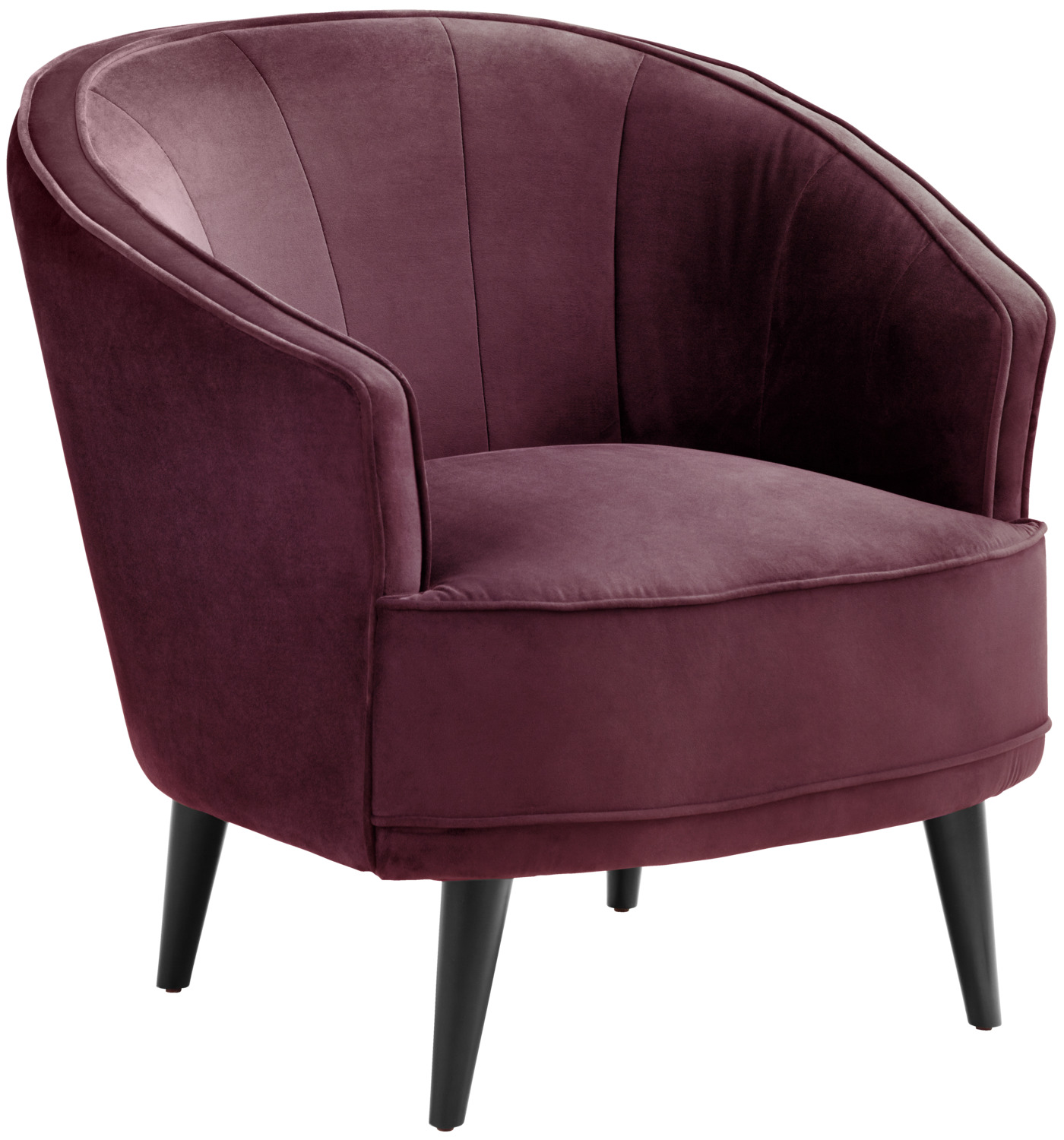 VEGA LUSINI Solutions GmbH Lounge armchair Garbo Loungesessel Garbo Lounge armchair Garbo; 86x75x84 cm (WxDxH); seat violet, base black Loungesessel Garbo; 86x75x84 cm (BxTxH); Sitz violett, Gestell schwarz Noble armchair made of velvet cover (100% polyester) and black lacquered beech legs. Elegant quilting on the inside enhances the armchair. Distance from the floor is 20 cm. Only suitable for indoor use. Delivery is disassembled, attach legs using the supplied assembly material. Edler Sessel aus Samtbezug (100 % Polyester) und schwarz lackierten Buchenbeinen. Eine elegante Steppung an der Innenseite wertet den Sessel auf. Abstand zum Boden beträgt 20 cm. Nur für den Innenbereich geeignet. Lieferung erfolgt zerlegt, Beine anhand des mitgelieferten Montagematerials befestigen.