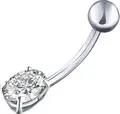 Women's Belly Button Piercing 925 Sterling Silver with Oval Cubic Zirconia Stone, Curved Barbell Design, Art. 94060056