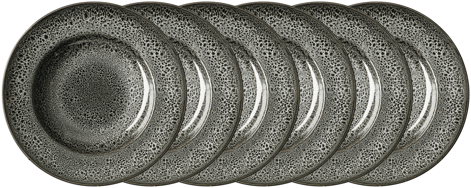 VEGA Nano deep Stoneware Plate, Black, Reactive Glaze Round Dish with Irregular Edges, 24 cm Diameter, Dishwasher and Microwave Safe