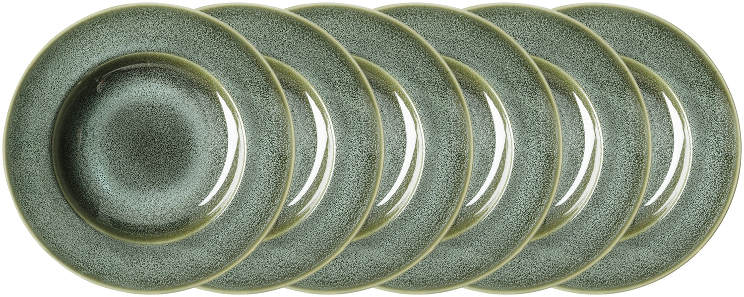 VEGA Nano deep Stoneware Plate, Green, Reactive Glaze Round Dish with Irregular Edges, 24 cm Diameter, Dishwasher and Microwave Safe