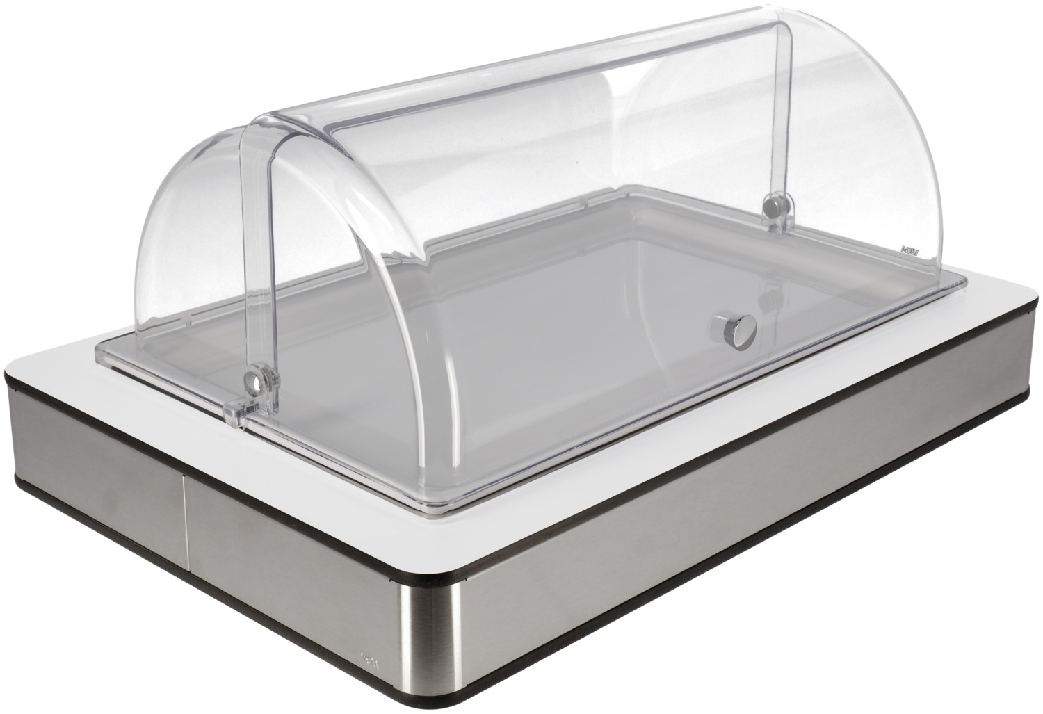 VEGA LUSINI Solutions GmbH Buffet display cabinet Fundale medium, GN 1/1, melamine whit Buffetvitrine Fundale mittel, GN 1/1, Melamin weiß Buffet display cabinet Fundale medium, GN 1/1, melamine white; GN 1/1, 63x42.5x27.4 cm (LxWxH); stainless steel/white/transparent; rectangular Buffetvitrine Fundale mittel, GN 1/1, Melamin weiß; GN 1/1, 63x42.5x27.4 cm (LxBxH); edelstahl/weiß/transparent; rechteckig This high-quality buffet display cabinet combines first-class materials, modern design and practical functionality - ideal for gastronomy, catering or discerning home users. The housing is made of brushed 18/10 stainless steel, which is particularly robust, rustproof and easy to clean, complemented by an elegant laminate panel. The base tray made of high-quality plastic is heat-resistant up to 70 °C and guarantees a long service life. A matching polyethylene ice pack ensures even cooling so that food stays fresh for longer. The white, stackable presentation plate made of impact-resistant and break-proof melamine in GN dimensions is temperature-resistant from -30 °C to +70 °C and dishwasher-safe. It enables the safe, hygienic and attractive presentation of food, desserts and snacks at buffets and catering events. The shatterproof roll-top lid made of BPA-free Tritan reliably protects the food from contamination and can be opened and closed quietly and conveniently thanks to the non-slip rubberised stop. This refrigerated display case impresses with its functionality, durability and stylish design - ideal for professional catering and buffet presentations. Advantages at a glance: * High-quality 18/10 stainless steel - robust, rust-free and easy to clean * Laminate panelling for a modern, elegant look * Plastic base bowl heat-resistant up to 70 °C * Polyethylene cooling battery for constant cooling * White, stackable melamine presentation plate in GN size, impact and break-resistant, -30 °C to +70 °C, dishwasher-safe * Shatterproof, BPA-free roll-top lid with non-slip rubberised stop * Ideal for gastronomy, buffets and catering - hygienic, practical and durable Diese hochwertige Buffetvitrine verbindet erstklassige Materialien, modernes Design und praktische Funktionalität – ideal für Gastronomie, Catering oder anspruchsvolle Heimnutzer. Das Gehäuse besteht aus gebürstetem Edelstahl 18/10, der besonders robust, rostfrei und pflegeleicht ist, ergänzt durch eine elegante Laminatblende. Die Basisschale aus hochwertigem Kunststoff ist hitzebeständig bis 70?°C und garantiert eine lange Lebensdauer. Ein passender Kühlakku aus Polyethylen sorgt für gleichmäßige Kühlung, sodass Speisen länger frisch bleiben. Die weiße, stapelbare Präsentationsplatte aus stoß- und bruchfestem Melamin im GN-Maß ist temperaturbeständig von -30?°C bis +70?°C und spülmaschinenfest. Sie ermöglicht eine sichere, hygienische und attraktive Präsentation von Speisen, Desserts oder Snacks auf Buffets und beim Catering. Die bruchsichere Rolltop-Haube aus BPA-freiem Tritan schützt die Speisen zuverlässig vor Verunreinigungen und lässt sich dank rutschfester Anschlagsgummierung leise und komfortabel öffnen und schließen. Diese Kühlvitrine überzeugt durch Funktionalität, Langlebigkeit und stilvolles Design – optimal für professionelle Gastronomie und Buffet-Präsentationen. Vorteile im Überblick: * Hochwertiger Edelstahl 18/10 – robust, rostfrei und pflegeleicht * Laminatblende für moderne, edle Optik * Kunststoff-Basisschale hitzebeständig bis 70?°C * Polyethylen-Kühlakku für konstante Kühlung * Weiße, stapelbare Melamin-Präsentationsplatte im GN-Maß, stoß- und bruchfest, -30?°C bis +70?°C, spülmaschinenfest * Bruchsichere, BPA-freie Rolltop-Haube mit rutschfester Anschlagsgummierung * Ideal für Gastronomie, Buffets und Catering – hygienisch, praktisch und langlebig