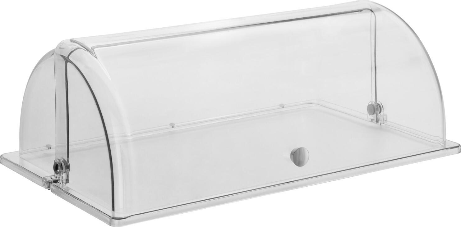 Vitrină pentru bufet VEGA Fundale GN 1/1, Oțel Inoxidabil 18/10 Periat, Capac Rulant Tritan, Placă Prezentare Melamină, 63 x 42.5 x 27.4 cm
