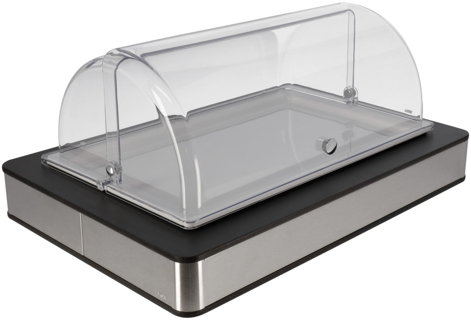 VEGA LUSINI Solutions GmbH Buffet display cabinet Fundale medium, GN 1/1, melamine whit Buffetvitrine Fundale mittel, GN 1/1, Melamin weiß Buffet display cabinet Fundale medium, GN 1/1, melamine white; GN 1/1, 63x42.5x27.4 cm (LxWxH); stainless steel/anthracite/white/transparent; rectangular Buffetvitrine Fundale mittel, GN 1/1, Melamin weiß; GN 1/1, 63x42.5x27.4 cm (LxBxH); edelstahl/anthrazit/weiß/transparent; rechteckig This high-quality buffet display cabinet combines first-class materials, modern design and practical functionality - ideal for gastronomy, catering or discerning home users. The housing is made of brushed 18/10 stainless steel, which is particularly robust, rustproof and easy to clean, complemented by an elegant laminate panel. The base tray made of high-quality plastic is heat-resistant up to 70 °C and guarantees a long service life. A matching polyethylene ice pack ensures even cooling so that food stays fresh for longer. The white, stackable presentation plate made of impact-resistant and break-proof melamine in GN dimensions is temperature-resistant from -30 °C to +70 °C and dishwasher-safe. It enables the safe, hygienic and attractive presentation of food, desserts and snacks at buffets and catering events. The shatterproof roll-top lid made of BPA-free Tritan reliably protects the food from contamination and can be opened and closed quietly and conveniently thanks to the non-slip rubberised stop. This refrigerated display case impresses with its functionality, durability and stylish design - ideal for professional catering and buffet presentations. Advantages at a glance: * High-quality 18/10 stainless steel - robust, rust-free and easy to clean * Laminate panelling for a modern, elegant look * Plastic base bowl heat-resistant up to 70 °C * Polyethylene cooling battery for constant cooling * White, stackable melamine presentation plate in GN size, impact and break-resistant, -30 °C to +70 °C, dishwasher-safe * Shatterproof, BPA-free roll-top lid with non-slip rubberised stop * Ideal for gastronomy, buffets and catering - hygienic, practical and durable Diese hochwertige Buffetvitrine verbindet erstklassige Materialien, modernes Design und praktische Funktionalität – ideal für Gastronomie, Catering oder anspruchsvolle Heimnutzer. Das Gehäuse besteht aus gebürstetem Edelstahl 18/10, der besonders robust, rostfrei und pflegeleicht ist, ergänzt durch eine elegante Laminatblende. Die Basisschale aus hochwertigem Kunststoff ist hitzebeständig bis 70?°C und garantiert eine lange Lebensdauer. Ein passender Kühlakku aus Polyethylen sorgt für gleichmäßige Kühlung, sodass Speisen länger frisch bleiben. Die weiße, stapelbare Präsentationsplatte aus stoß- und bruchfestem Melamin im GN-Maß ist temperaturbeständig von -30?°C bis +70?°C und spülmaschinenfest. Sie ermöglicht eine sichere, hygienische und attraktive Präsentation von Speisen, Desserts oder Snacks auf Buffets und beim Catering. Die bruchsichere Rolltop-Haube aus BPA-freiem Tritan schützt die Speisen zuverlässig vor Verunreinigungen und lässt sich dank rutschfester Anschlagsgummierung leise und komfortabel öffnen und schließen. Diese Kühlvitrine überzeugt durch Funktionalität, Langlebigkeit und stilvolles Design – optimal für professionelle Gastronomie und Buffet-Präsentationen. Vorteile im Überblick: * Hochwertiger Edelstahl 18/10 – robust, rostfrei und pflegeleicht * Laminatblende für moderne, edle Optik * Kunststoff-Basisschale hitzebeständig bis 70?°C * Polyethylen-Kühlakku für konstante Kühlung * Weiße, stapelbare Melamin-Präsentationsplatte im GN-Maß, stoß- und bruchfest, -30?°C bis +70?°C, spülmaschinenfest * Bruchsichere, BPA-freie Rolltop-Haube mit rutschfester Anschlagsgummierung * Ideal für Gastronomie, Buffets und Catering – hygienisch, praktisch und langlebig
