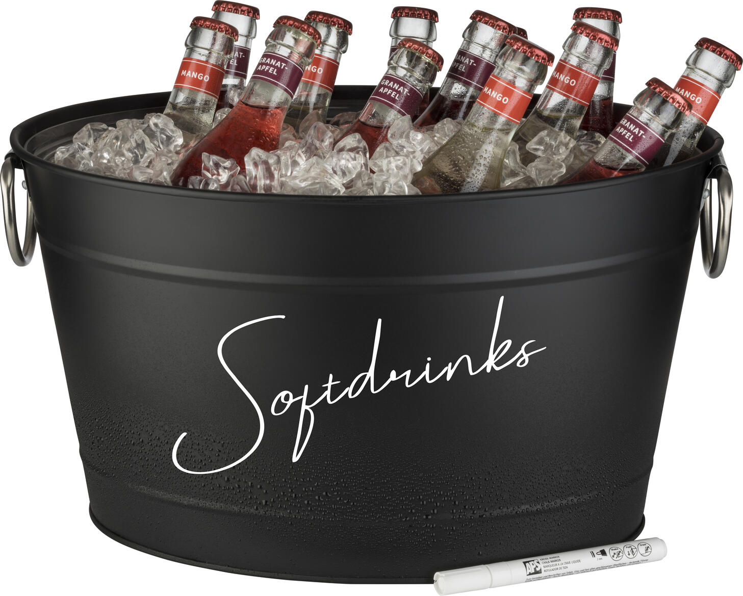 APS TIN Galvanised Metal Drinks Tub with PVC Insert, 11L Capacity, 40x28x22 cm, Black, Stackable Beverage Cooler for Gastronomy and Events