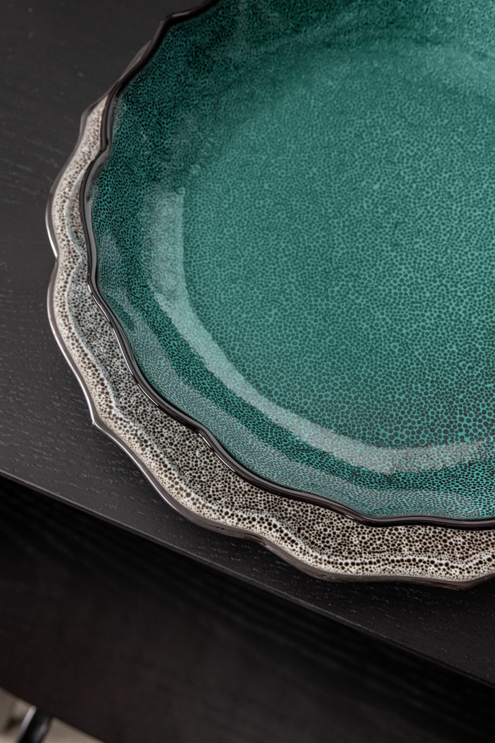 VEGA Plate Antiqus deep 172978 Porcelain Round Plate, Teal Petrol, Glossy Finish, Classic Vintage Style, 4 pieces, 24 cm Diameter, 1000 ml Capacity, Dishwasher and Microwave Safe