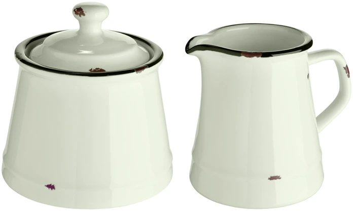 VEGA Liron Round Porcelain Milk Jug and Sugar Bowl Set, Retro Cream White with Black Rim, 250ml Jug and 200ml Sugar Bowl with Lid, Dishwasher and Microwave Safe