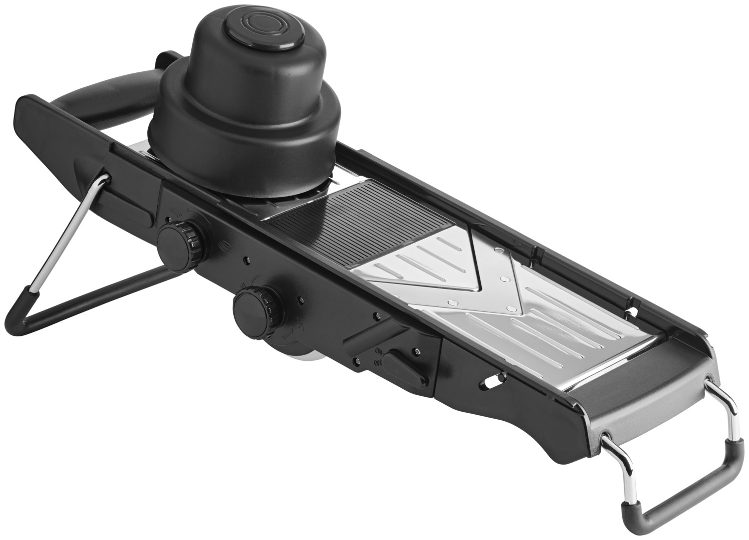Weis Karl Weis u. Cie. GmbH Mandolin slicer Almone Mandoline Almone Mandolin slicer Almone; 42.5x15.7x21 cm (LxWxH); black Mandoline Almone; 42.5x15.7x21 cm (LxBxH); schwarz The WEIS ‘All in one’ mandoline is a versatile professional vegetable slicer designed for use in the catering, hospitality and catering sectors, as well as in demanding kitchens. With its multifunctional features, it enables the quick and precise slicing of a wide variety of vegetables and fruits into different shapes. Thanks to the ultra-sharp integrated blades made from high-quality blade steel, slices, sticks, julienne strips, cubes and diamond shapes can be cut evenly and efficiently. The movable cutting plate supports a fast workflow and ensures comfortable operation even when handling larger quantities. The sturdy construction, made from stainless steel and high-quality plastic (PP), provides a reliable foundation for daily use in the kitchen. Non-slip feet ensure stability during use, whilst the guided residue holder enables safe working. The WEIS ‘All in One’ mandoline is a practical tool for the professional preparation of vegetables, salads, side dishes and garnishes, and supports efficient workflows in the professional kitchen. Product benefits Multifunctional vegetable slicer for the catering and HORECA sectors Cuts slices, sticks, julienne strips, cubes and diamond shapes Ultra-sharp blades made from high-quality blade steel Movable cutting plate for faster work Non-slip feet for a secure footing Guided residue holder for safe cutting Easy to operate via clearly laid-out rotary knobs Ideal for vegetable preparation, salads, side dishes and garnishes Robust design for daily kitchen use Technical specifications Brand: WEIS Model: ‘All in one’ mandoline Material: Stainless steel / plastic (PP) Dimensions: 43.5 × 12 × 14.4 cm Weight: 870 g Cutting options: Slices, sticks, julienne strips, cubes, diamond shapes Blades: Integrated blades made from high-quality blade steel Features: Adjustable cutting plate, non-slip feet, guided food holder Cleaning: Hand wash only, not dishwasher-safe Colour: Black / stainless steel Die WEIS Mandoline „All in one“ ist ein vielseitiger Profi-Gemüseschneider für den Einsatz in Gastronomie, Hotellerie, Catering und anspruchsvollen Küchen. Mit ihrer multifunktionalen Ausstattung ermöglicht sie das schnelle und präzise Schneiden unterschiedlichster Gemüse- und Obstsorten in verschiedenen Formen. Dank der ultrascharfen integrierten Messer aus hochwertigem Klingenstahl lassen sich Scheiben, Stifte, Julienne-Streifen, Würfel und Rauten gleichmäßig und effizient schneiden. Die bewegliche Schneidplatte unterstützt einen schnellen Arbeitsablauf und sorgt für komfortables Arbeiten auch bei größeren Mengen. Die stabile Konstruktion aus Edelstahl und hochwertigem Kunststoff (PP) bietet eine zuverlässige Basis für den täglichen Kücheneinsatz. Rutschsichere Füße sorgen für sicheren Stand während der Anwendung, während der geführte Restehalter ein sicheres Arbeiten ermöglicht. Die WEIS Mandoline „All in one“ ist ein praktisches Werkzeug für die professionelle Vorbereitung von Gemüse, Salaten, Beilagen und Dekorationen und unterstützt effiziente Arbeitsabläufe in der Profi-Küche. Produktvorteile Multifunktionaler Gemüseschneider für Gastronomie und HORECA Schneidet Scheiben, Stifte, Julienne-Streifen, Würfel und Rauten Ultrascharfe Messer aus hochwertigem Klingenstahl Bewegliche Schneidplatte für schnelleres Arbeiten Rutschsichere Füße für sicheren Stand Geführter Restehalter für sicheres Schneiden Einfache Bedienung über übersichtliche Drehknöpfe Ideal für Gemüsevorbereitung, Salate, Beilagen und Dekorationen Robuste Ausführung für den täglichen Kücheneinsatz Technische Daten Marke: WEIS Modell: Mandoline „All in one“ Material: Edelstahl / Kunststoff (PP) Maße: 43,5 × 12 × 14,4 cm Gewicht: 870 g Schnittarten: Scheiben, Stifte, Julienne-Streifen, Würfel, Rauten Messer: Integrierte Messer aus hochwertigem Klingenstahl Ausstattung: Bewegliche Schneidplatte, rutschsichere Füße, geführter Restehalter Reinigung: Handwäsche, nicht spülmaschinengeeignet Farbe: Schwarz / Edelstahl