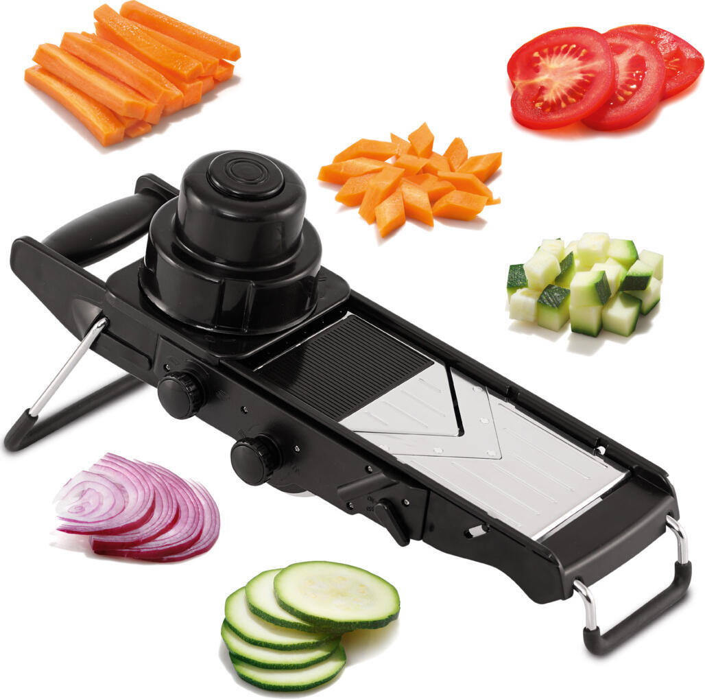 Weis Almone Professional Vegetable Slicer Mandoline, Stainless Steel and PP, Slices Julienne Cubes and Diamond Cuts, 42.5x15.7x21 cm, Black