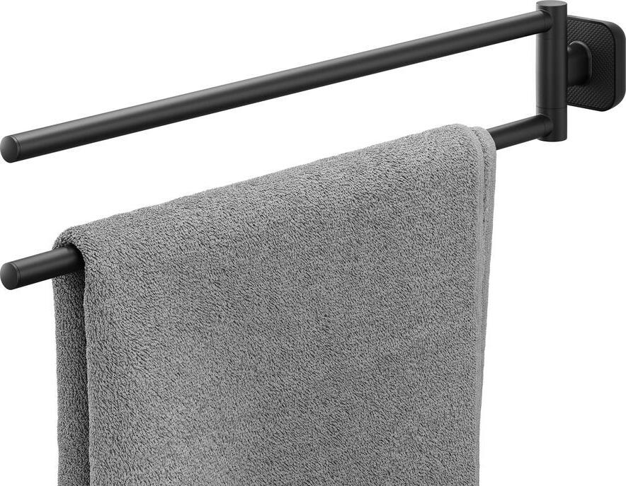 TIGER Carv Double Arm Towel Holder, Black, ABS and Zamac, Movable Arms for Space Optimization, 45.9 x 7.9 x 45.9 cm