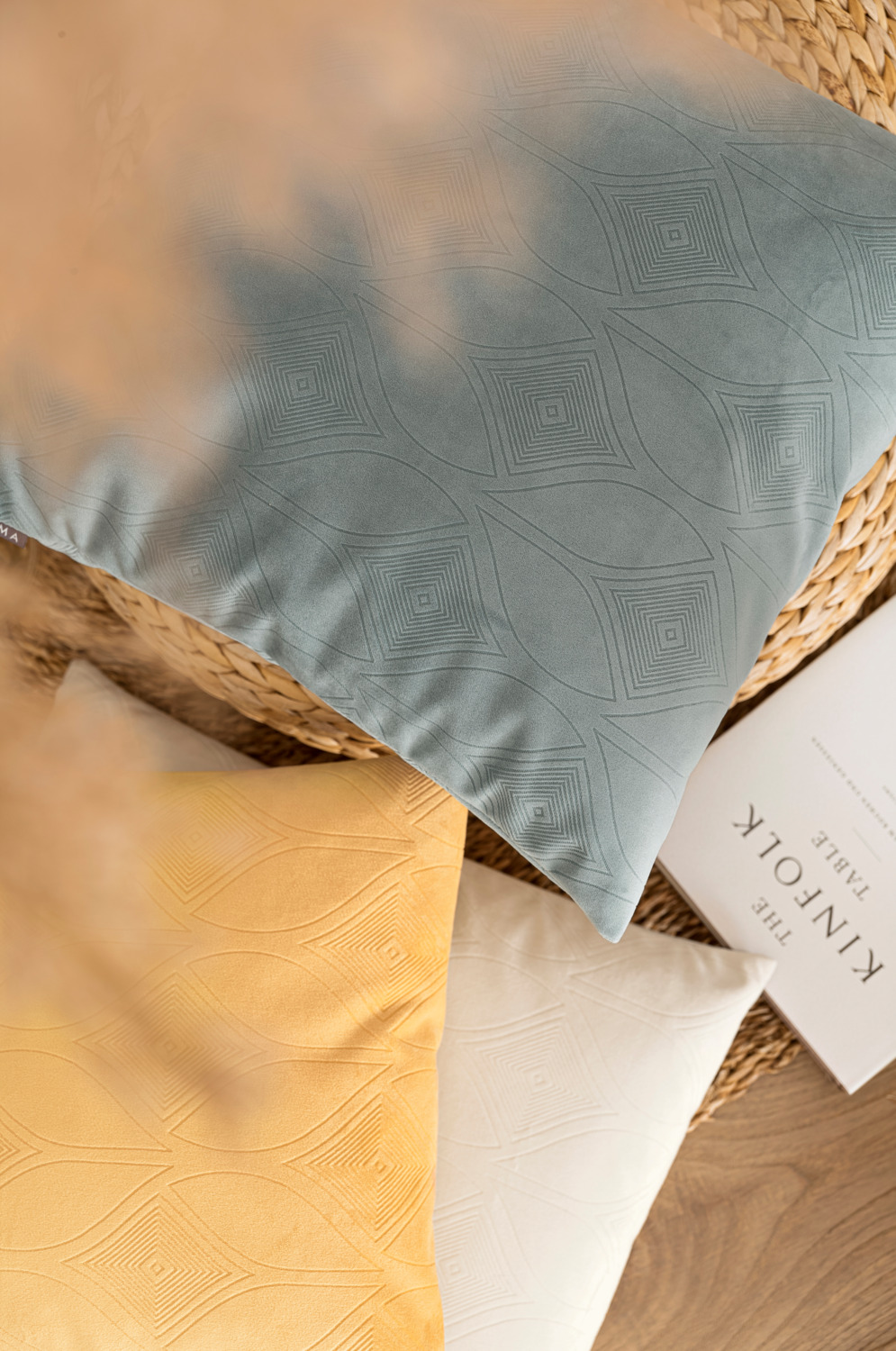 MAGMA Adora Decorative Pillow Cover, 50 x 50 cm, Grey Velvet, Embossed Ornament Pattern, 100% Polyester, Zipper Closure