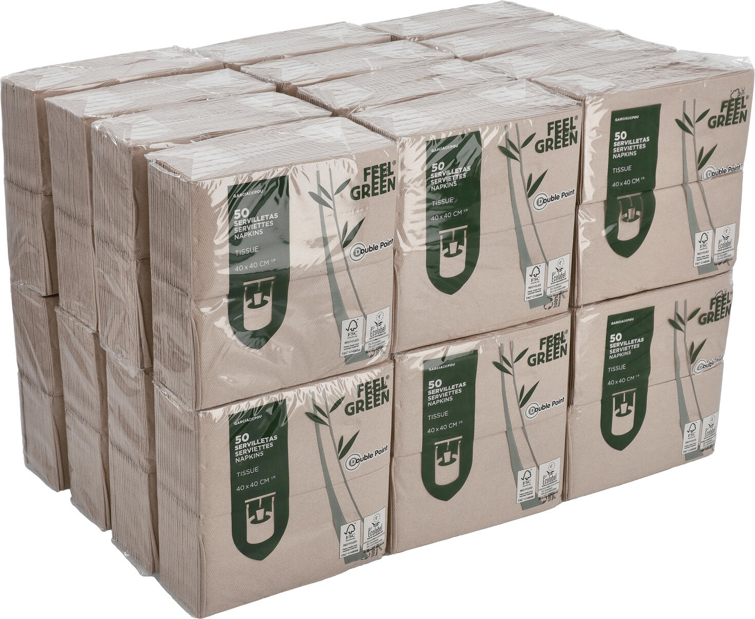 Garcia De Pou Feel Green Ecolabel Napkins 1/8 Fold, 100% Recycled Paper, 40x40 cm, Two-ply, Natural, Biodegradable and Compostable, 230.81
