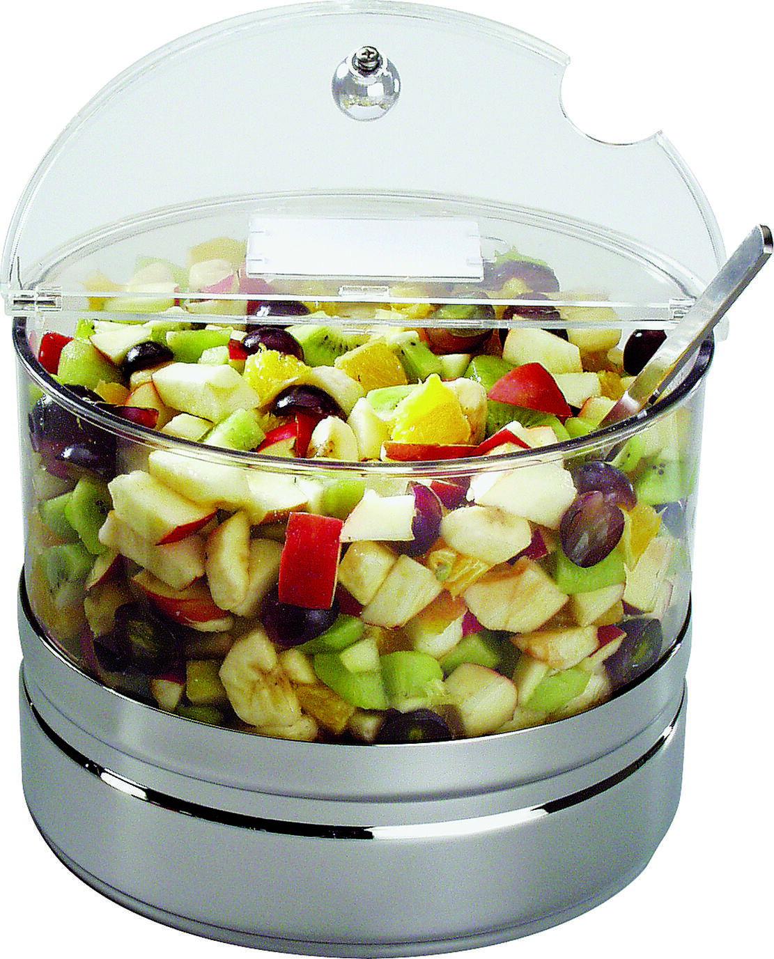 APS Assheuer + Pott GmbH & Co. KG Buffet cooling tray Top Fresh Maxi Kühlschale Maxi TOP FRESH, inkl. Kühlakku Buffet cooling tray Top Fresh Maxi; 4000 ml, 22x18 cm (ØxH); silver/transparent; round Kühlschale Maxi TOP FRESH, inkl. Kühlakku; 4000 ml, 22x18 cm (ØxH); silber/transparent; rund 4-parts: 1 container, highly polished, 1 ice pack 10777, 1 bowl, 1 hinged lid with labelling plate. Die Kühlschale Maxi TOP FRESH ist eine durchdachte Lösung für die gekühlte Präsentation von Speisen im Buffet- und Servicebereich. Sie sorgt für eine zuverlässige Temperaturhaltung und ermöglicht eine hygienische sowie ansprechende Darbietung. Dank der funktionalen Kombination aus mehreren Komponenten eignet sie sich ideal für den professionellen Einsatz. * Material: Edelstahl, Polycarbonat und Kunststoff * Set bestehend aus Fuß, Schale, Kühlakku und Deckel * Mit klappbarem Deckel und Beschriftungsfeld * Geeignet für die gekühlte Präsentation von Speisen * Unterstützt eine konstante Temperaturhaltung * Nicht spülmaschinengeeignet * Feucht abwischbar