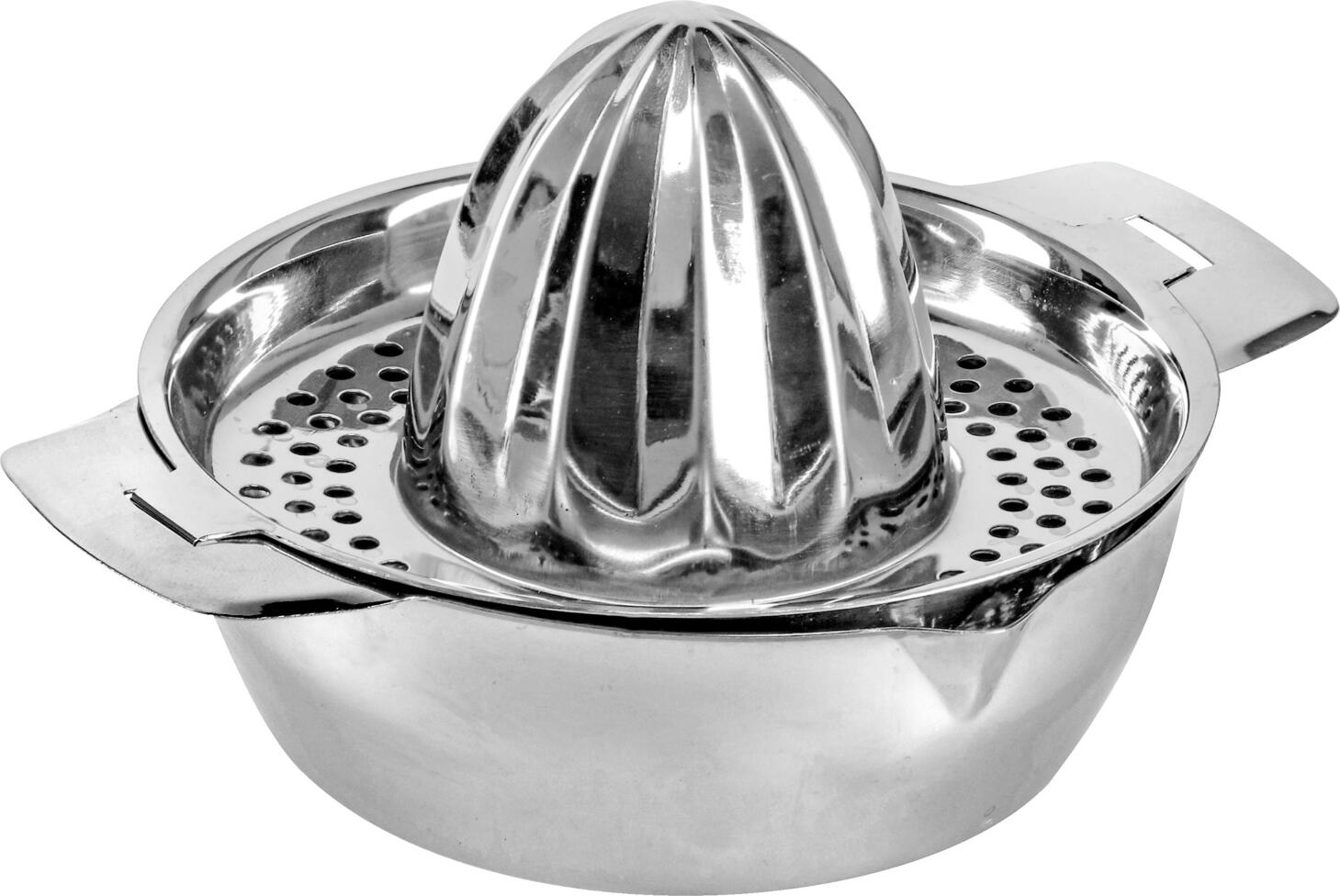 PULSIVA LUSINI Solutions GmbH Lemon squeezer Quick stainless steel Zitronenpresse Quick Edelstahl Lemon squeezer Quick stainless steel; 17x9.5 cm (ØxH); stainless steel Zitronenpresse Quick Edelstahl; 17x9.5 cm (ØxH); edelstahl Sturdy citrus juicer made of stainless steel 18/10, rustproof. With removable collection tray. Suitable for dishwashers. Stabile Zitruspresse aus Edelstahl, 18/10 rostfrei. Mit abnehmbarer Auffangschale. Spülmaschinengeeignet.