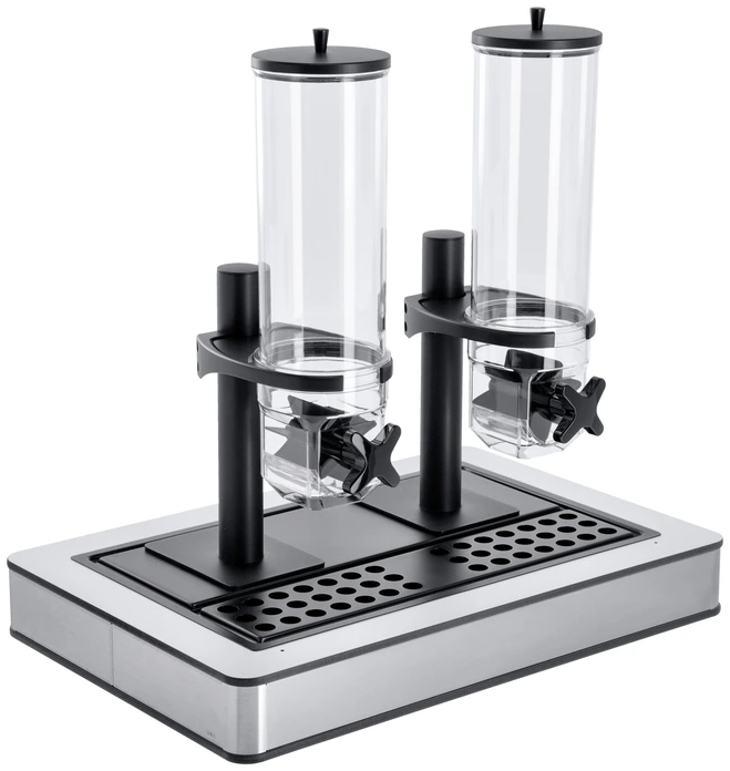 Dispensator dublu de musli si cereale VEGA Fundale, 2 containere Tritan de 4L, baza din otel inoxidabil 18/10 periat GN 1/1, echipament catering profesional
