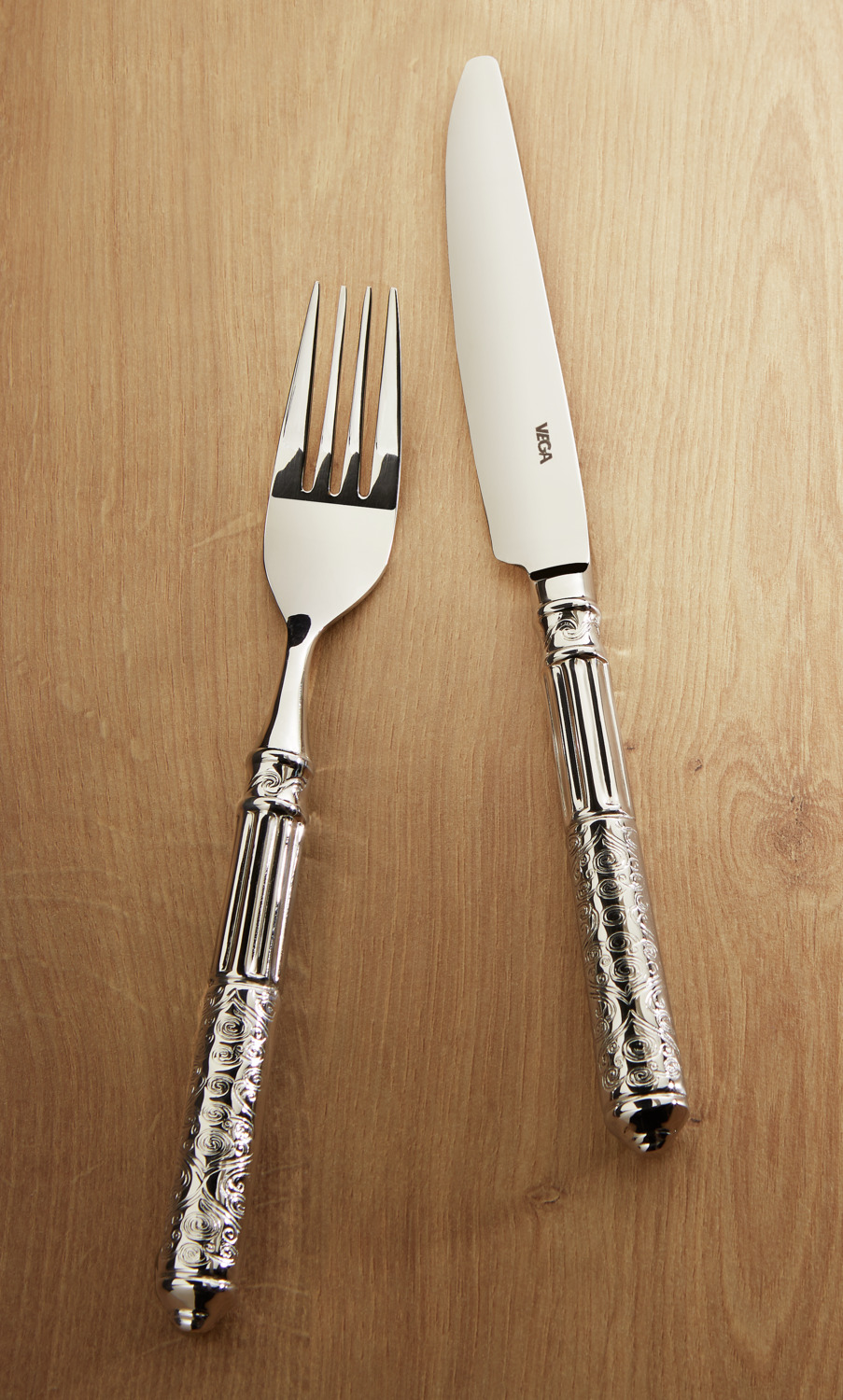 VEGA Marokko 30 Piece Cutlery Set for 6 Persons, 18/10 Chrome-Nickel Stainless Steel, Mirror Polished Hollow Handle with Embossed Decor, Silver