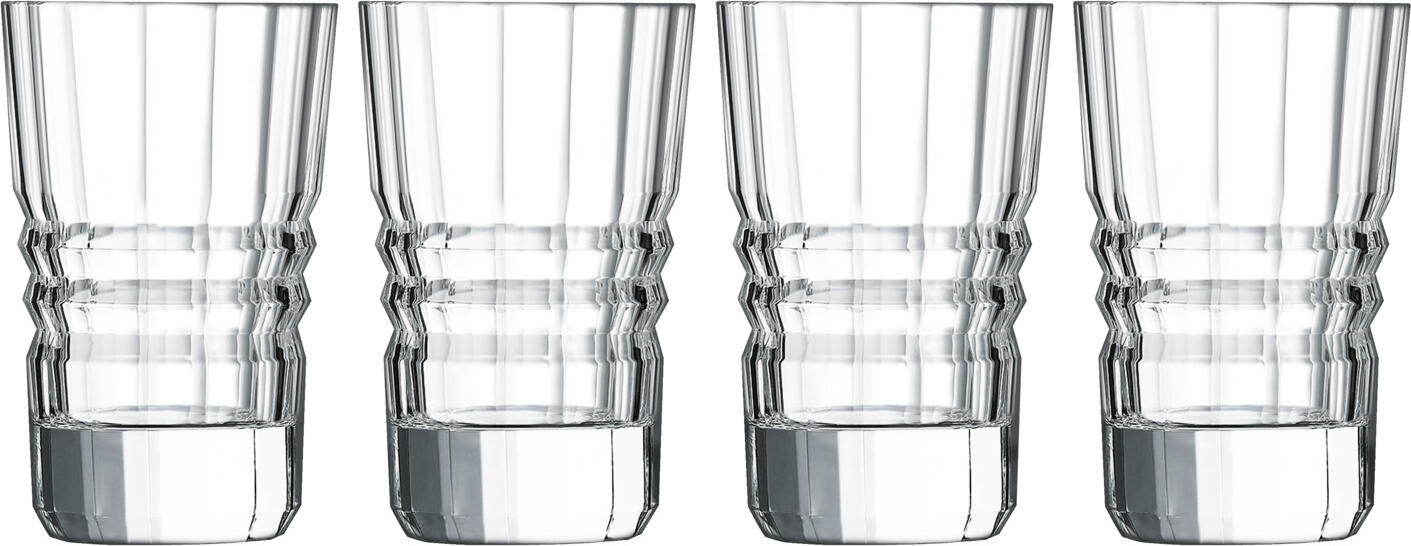 Pahar Long Drink Arcoroc Architecte, 360ml Sticla Cristalim, Inaltime 13cm, Model Relief Vertical 3D, Suprafata Texturata, Rezistent la Masina de Spalat