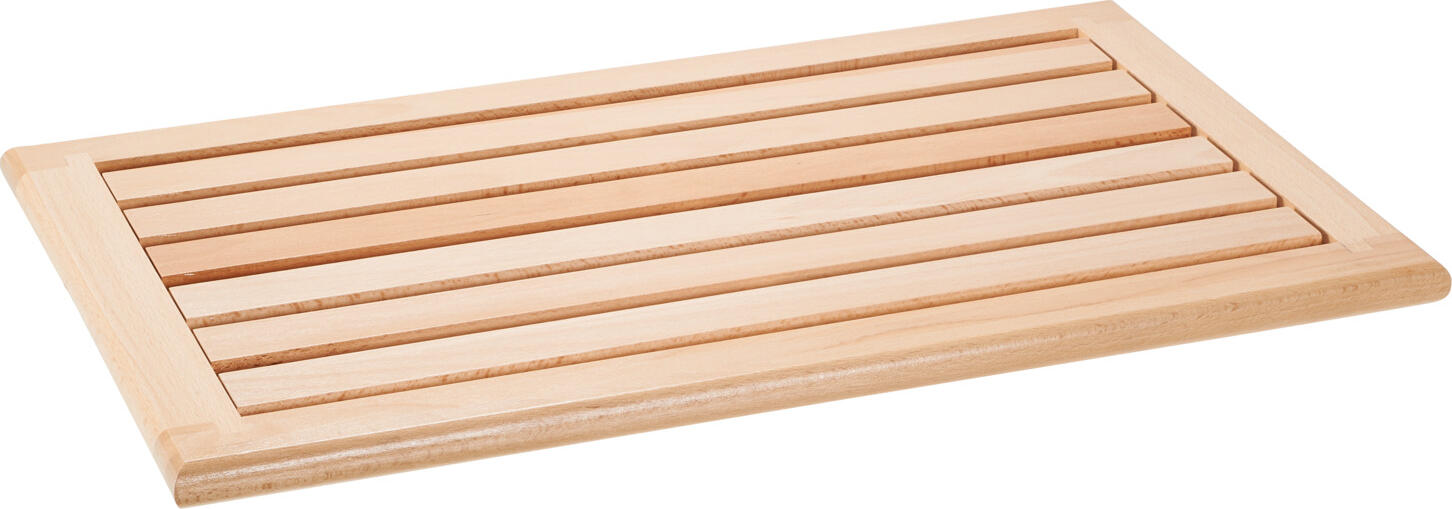 PULSIVA LUSINI Solutions GmbH Bread cutting board GN 1/1 Buffet Brotschneidebrett GN 1/1 Buffet Bread cutting board GN 1/1 Buffet; 53x32.5x2 cm (LxWxH); beech Brotschneidebrett GN 1/1 Buffet; 53x32.5x2 cm (LxBxH); buche Robust bread cutting board in GN size 1/1 made of beech. With removable grate. Food safe varnish, not suitable for dishwashers. Brotschneidebrett in GN 1/1 aus Buche. Mit herausnehmbarem Rost. Lebensmittelecht lackiert, nicht spülmaschinengeeignet.