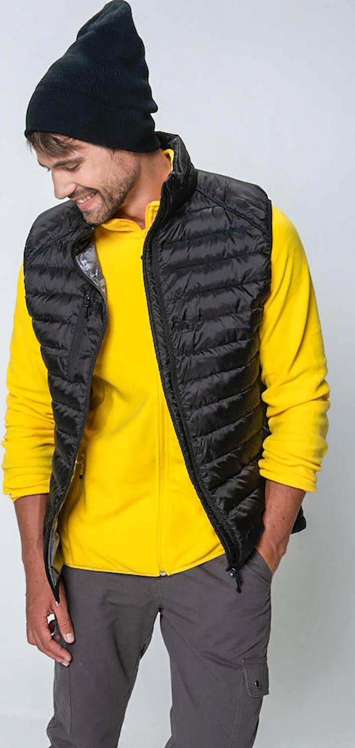 CLIQUE Grid Men's Quilted Vest, Size L, 100% Polyester Light Padding, Stand-up Collar, 5 Zippered Pockets, Adjustable Waistband, Tailored Fit