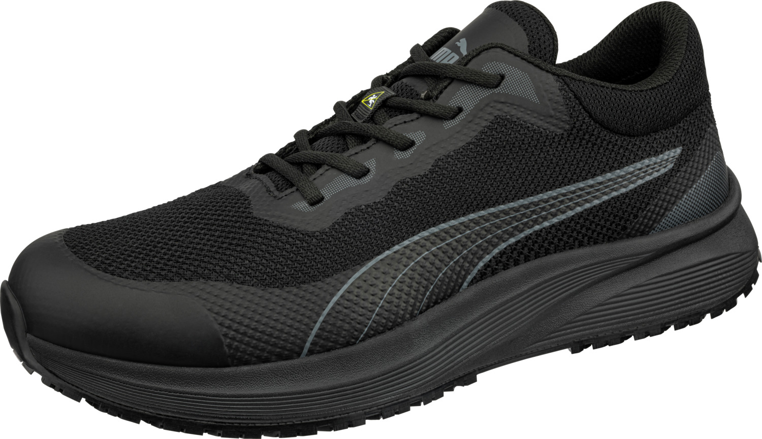 Puma Safety ISM GmbH Work shoe Spark Berufsschuh Spark Work shoe Spark; Size EU 36; black Berufsschuh Spark; Schuhgröße 36; schwarz The Spark shoe combines outstanding protection and exceptional comfort, ideal for daily use in dynamic working environments. Equipped with protection class O1, the shoe offers a closed heel area, antistatic properties and energy absorption in the heel area, which ensures safe protection and pleasant wearing comfort. The Grippaz sole of the Spark shoe is equipped with the innovative 360° pivot point technology, which enables maximum flexibility and freedom of movement. This technology ensures effortless turning and quick changes of direction without losing grip - perfect for anyone who is on the move a lot. With slip-resistant properties (SR) and a fuel-resistant sole (FO), the sole offers both secure grip and durability. The sandwich mesh construction with reinforced toe cap makes the shoe particularly hard-wearing yet ultra-lightweight. The IMPULSE.LITE midsole and the evercushion® BA insole (removable) ensure outstanding comfort and cushioning. A cushioning midsole provides additional comfort and relief throughout the working day. The Spark shoe is water-repellent, breathable and guarantees a pleasant foot climate. The shoe is also metal-free. Der Spark Schuh kombiniert herausragenden Schutz und außergewöhnlichen Komfort, ideal für den täglichen Einsatz in dynamischen Arbeitsumgebungen. Ausgestattet mit der Schutzklasse O1, bietet der Schuh einen geschlossenen Fersenbereich, antistatische Eigenschaften und Energieaufnahme im Fersenbereich, was für sicheren Schutz und angenehmen Tragekomfort sorgt. Die Grippaz Sohle des Spark Schuhs ist mit der innovativen 360°-Drehpunkt-Technologie ausgestattet, die maximale Flexibilität und Bewegungsfreiheit ermöglicht. Diese Technologie sorgt für müheloses Drehen und schnelle Richtungswechsel, ohne den Halt zu verlieren – perfekt für alle, die viel in Bewegung sind. Mit rutschhemmenden Eigenschaften (SR) und einer kraftstoffbeständigen Sohle (FO) bietet die Sohle sowohl sicheren Halt als auch Langlebigkeit. Die Sandwich-Mesh Konstruktion mit verstärkter Vorderkappe macht den Schuh besonders strapazierfähig und dennoch ultraleicht. Die IMPULSE.LITE Zwischensohle und die evercushion® BA Einlegesohle (entnehmbar) sorgen für hervorragenden Komfort und Dämpfung. Eine dämpfende Zwischensohle sorgt für zusätzlichen Komfort und Entlastung während des ganzen Arbeitstags. Der Spark Schuh ist wasserabweisend, atmungsaktiv und garantiert ein angenehmes Fußklima. Darüber hinaus ist der Schuh metallfrei.