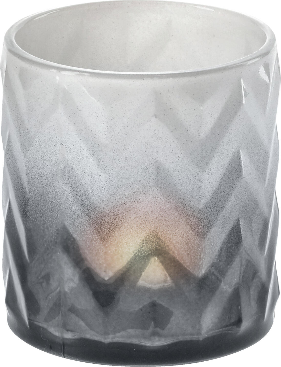 Vega Amaya Tealight Holder, Lacquered Glass with Relief Pattern and Color Gradient, 7 cm Diameter x 8 cm Height