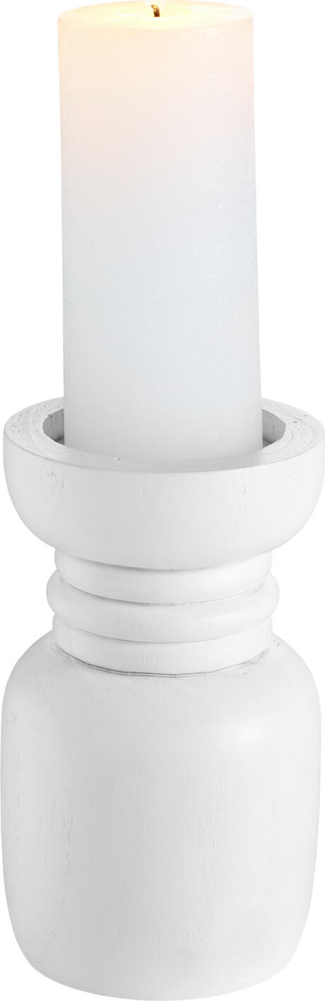 Vega Bigna Nordic Style Candle Holder, Lacquered Wood, White, 11 cm Diameter, 18 cm Height