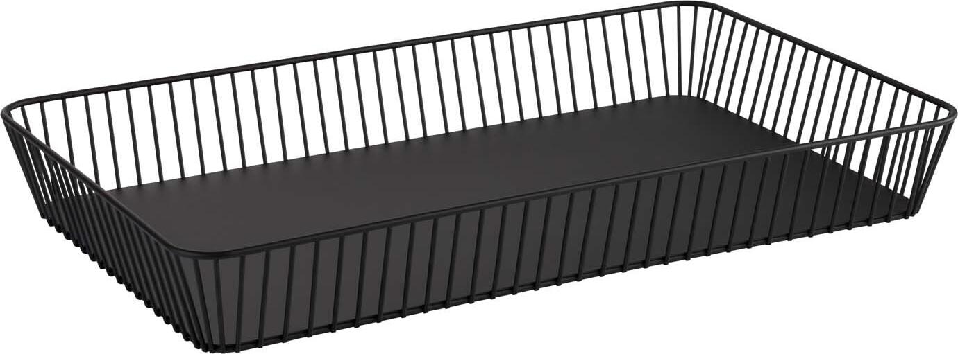APS Urban Serving Basket, 53 x 32.5 x 7.5 cm, Powder-Coated Black Metal Wire Basket with Non-Slip Feet, Stackable Gastronomy Buffet Basket for Bread and Fruit